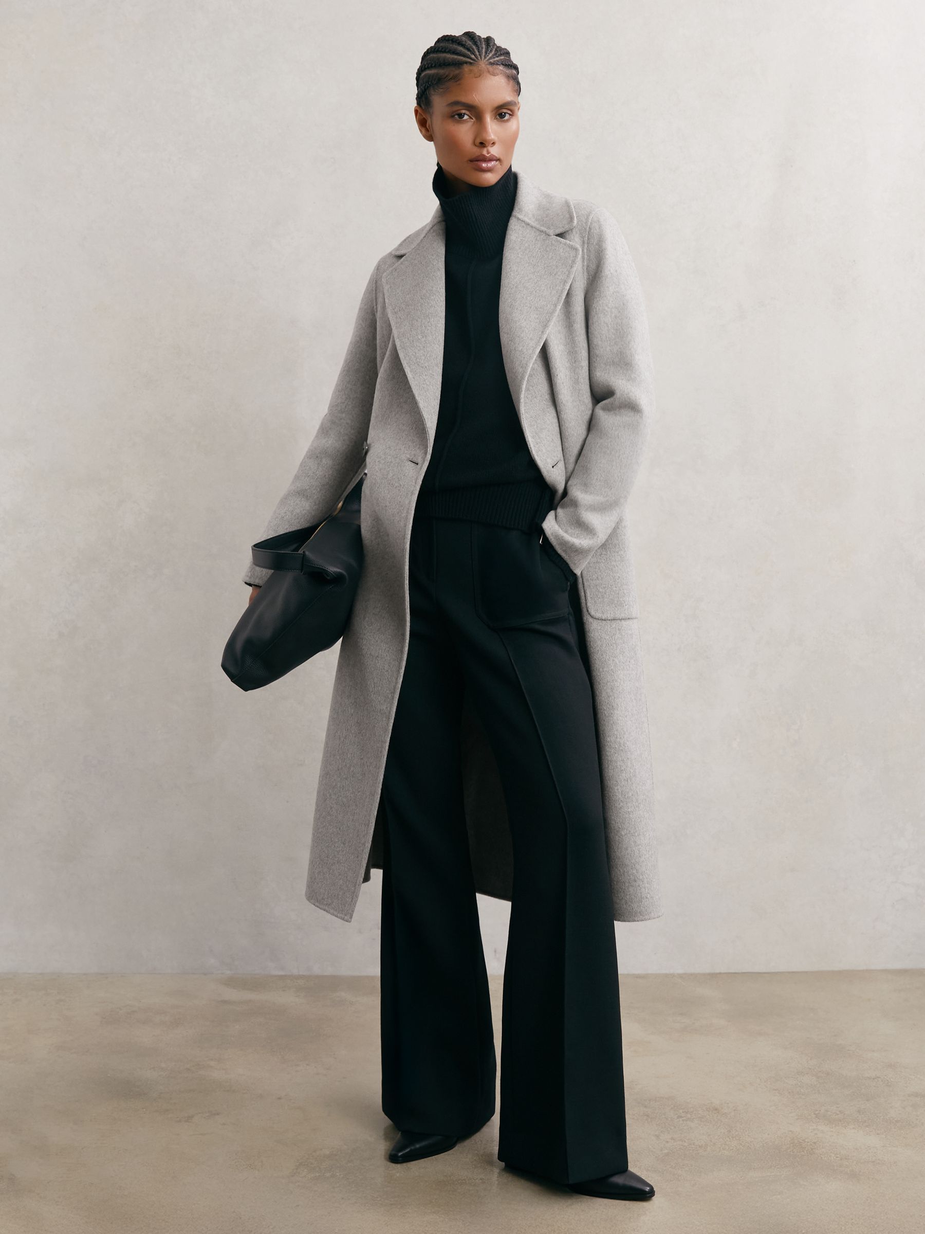 Reiss Wool-Blend Double-Breasted Blindseam Coat in Grey | REISS