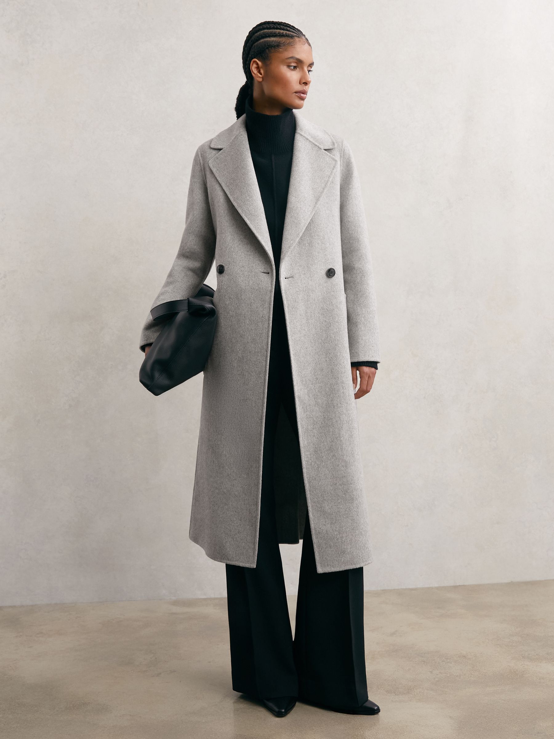 Wool-Blend Double-Breasted Blindseam Coat in Grey - image 3