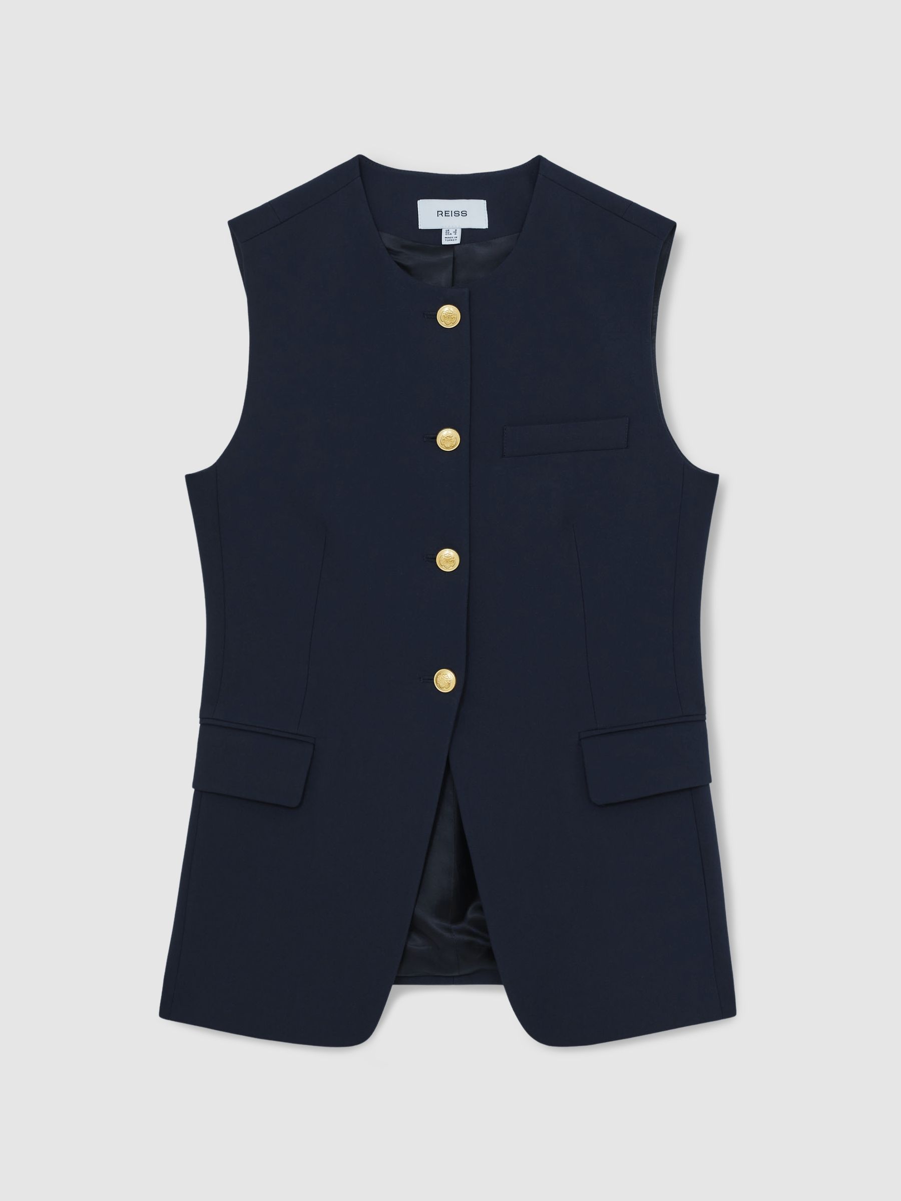 High-Neck Longline Waistcoat in Navy - Image 2 of 6