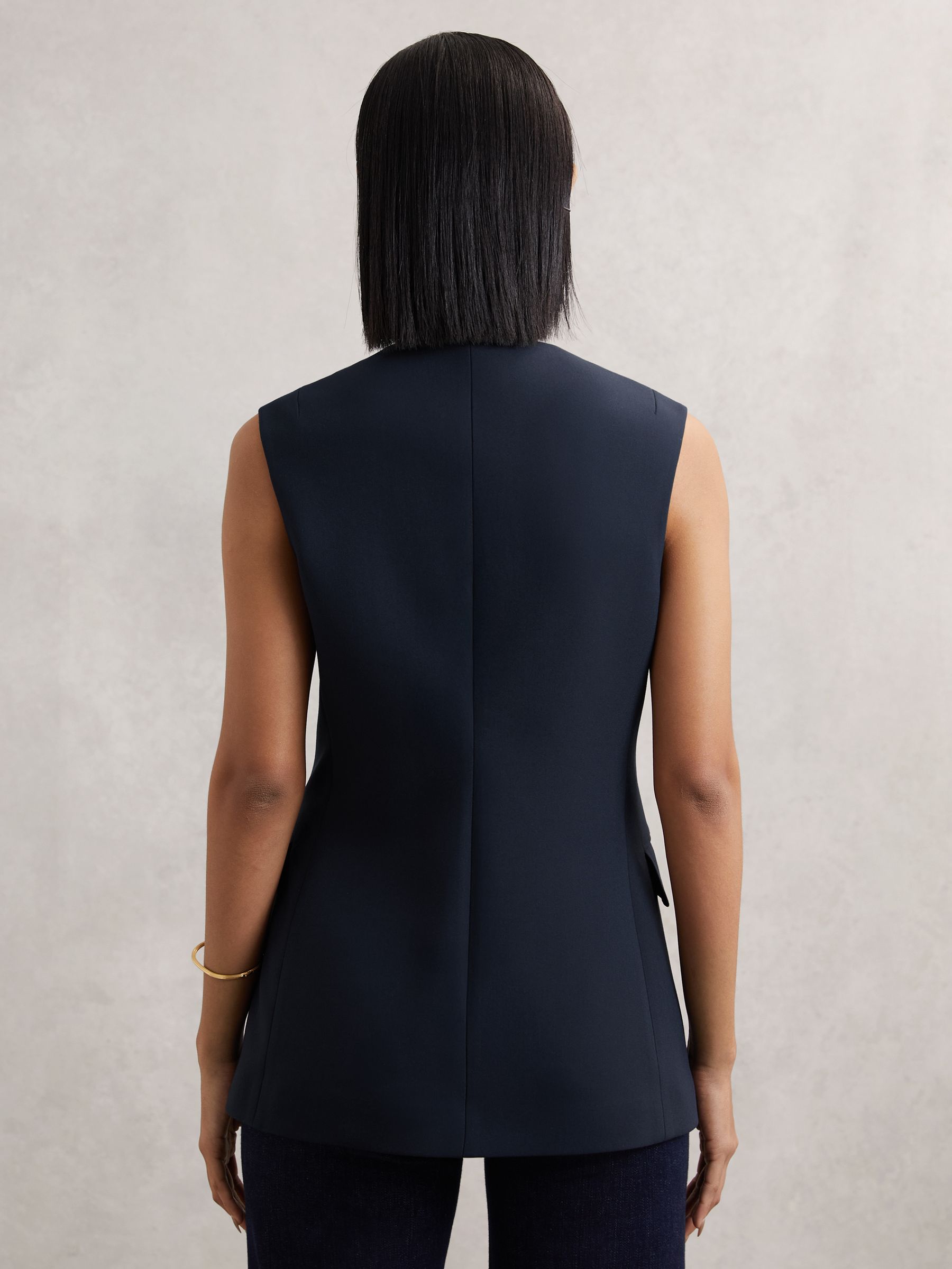 High-Neck Longline Waistcoat in Navy - Image 5 of 6