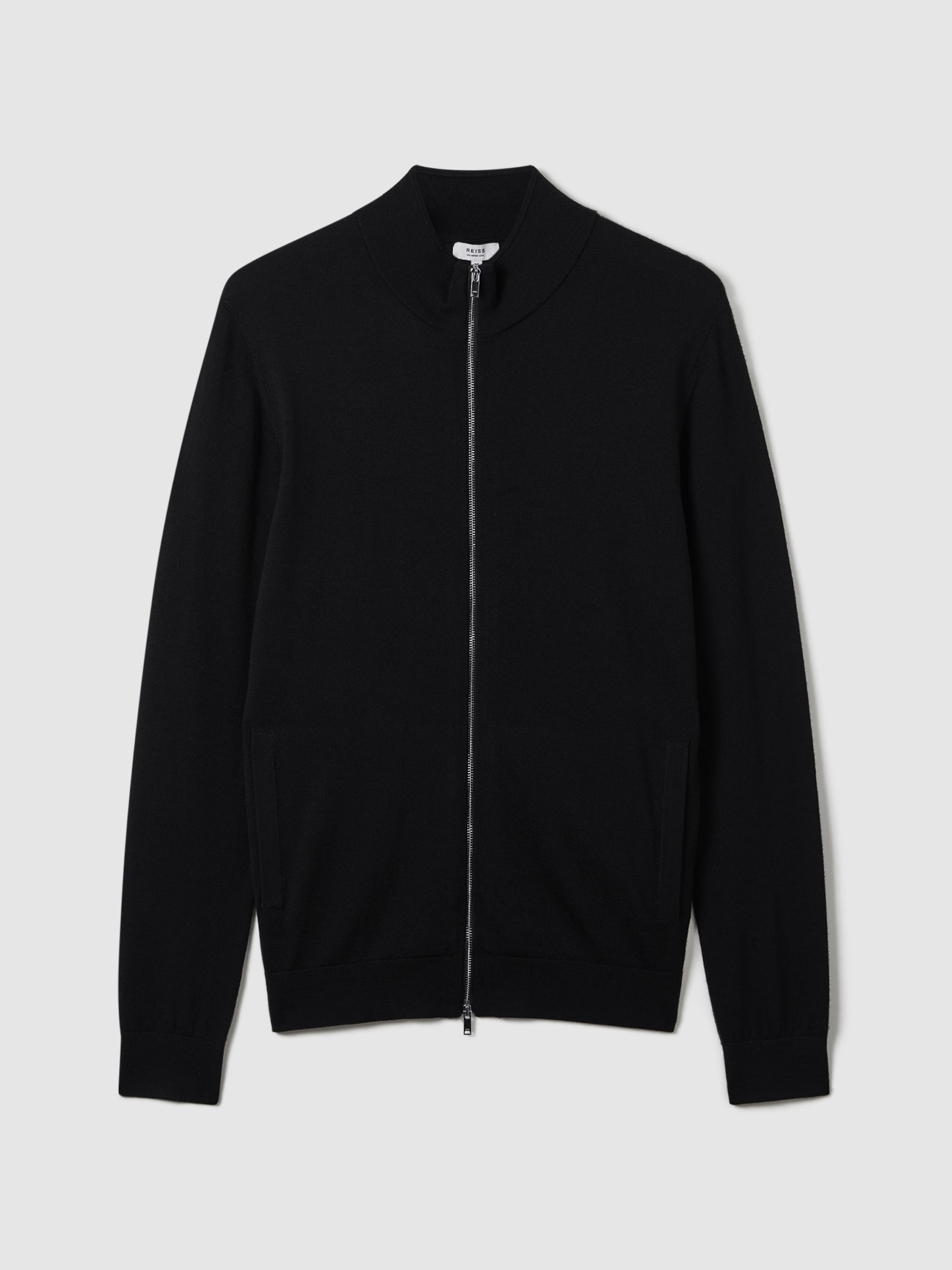 Wool Zip-Through Cardigan in Black - Image 2 of 6