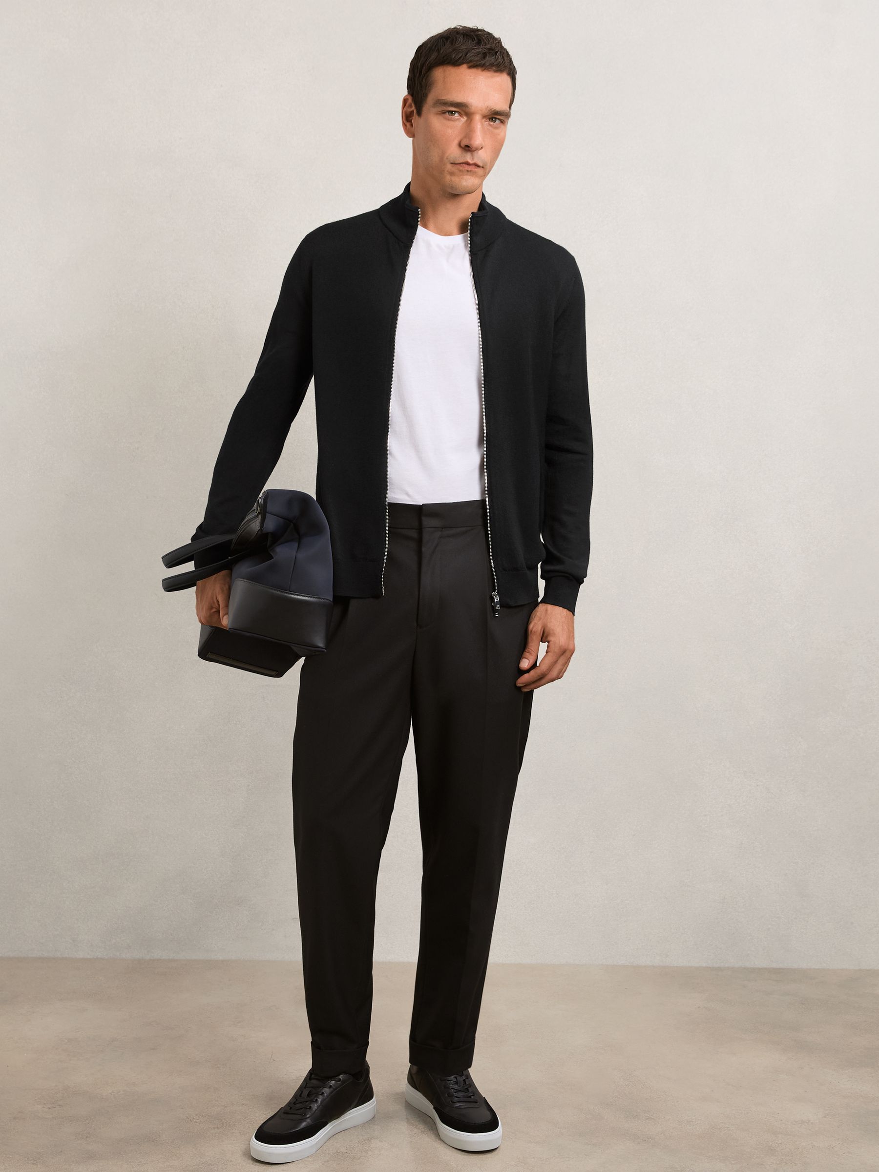 Wool Zip-Through Cardigan in Black - Image 3 of 6