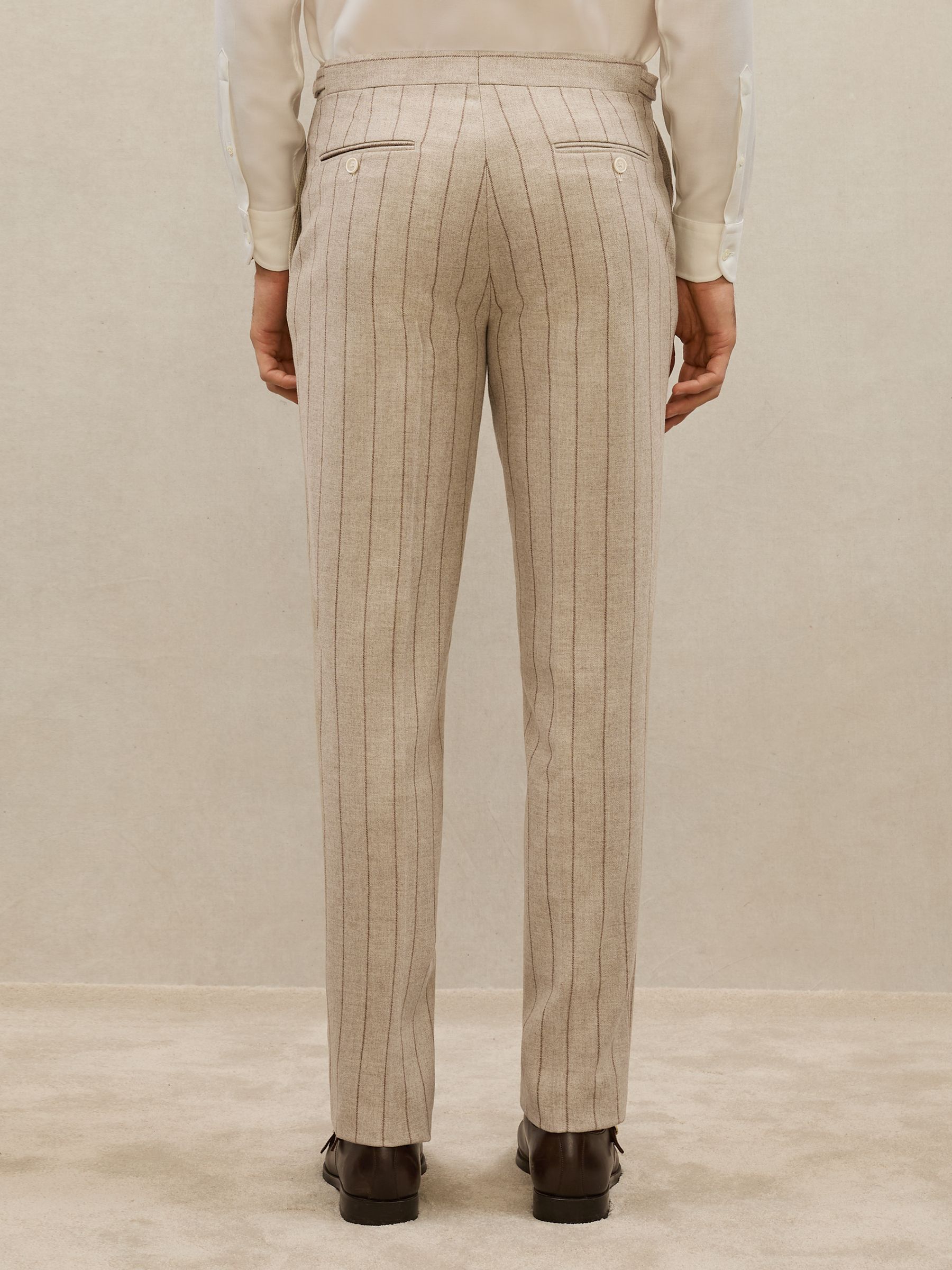 Atelier Wool Pinstripe Suit Trousers Tailored-Fit in Oatmeal Brown - image 4