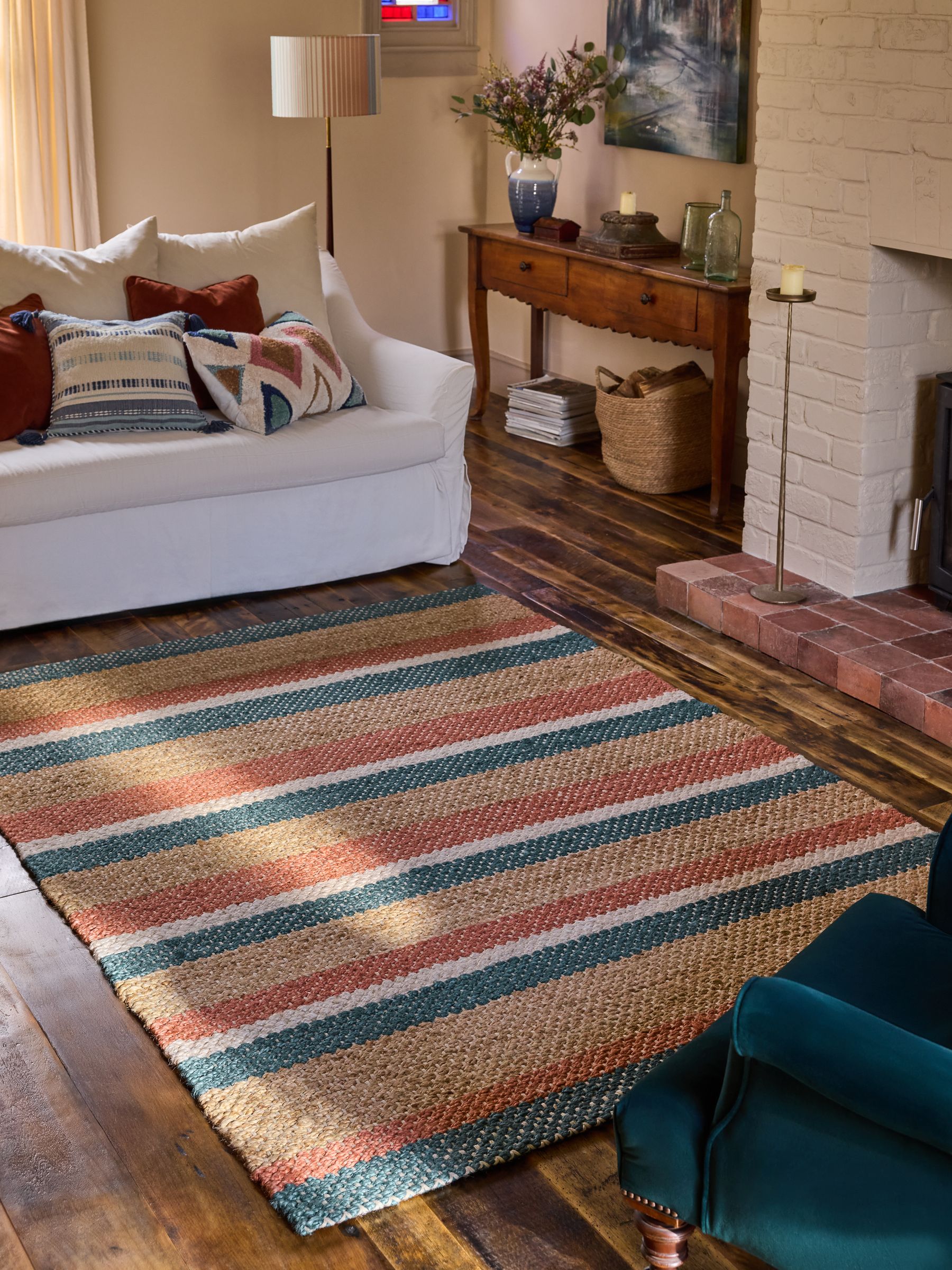 Red/Blue Stripe Jute Flatweave Rug - Image 1 of 5