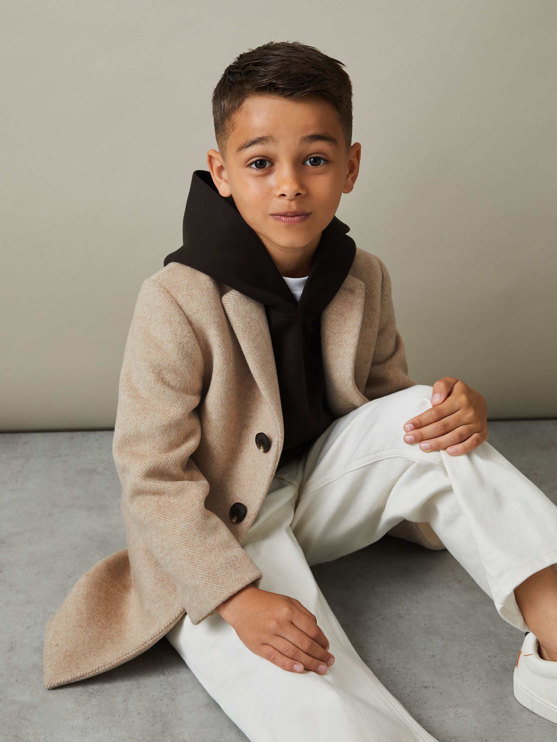 3-9 yrs Single Breasted Overcoat in Oatmeal - Image 2 of 4