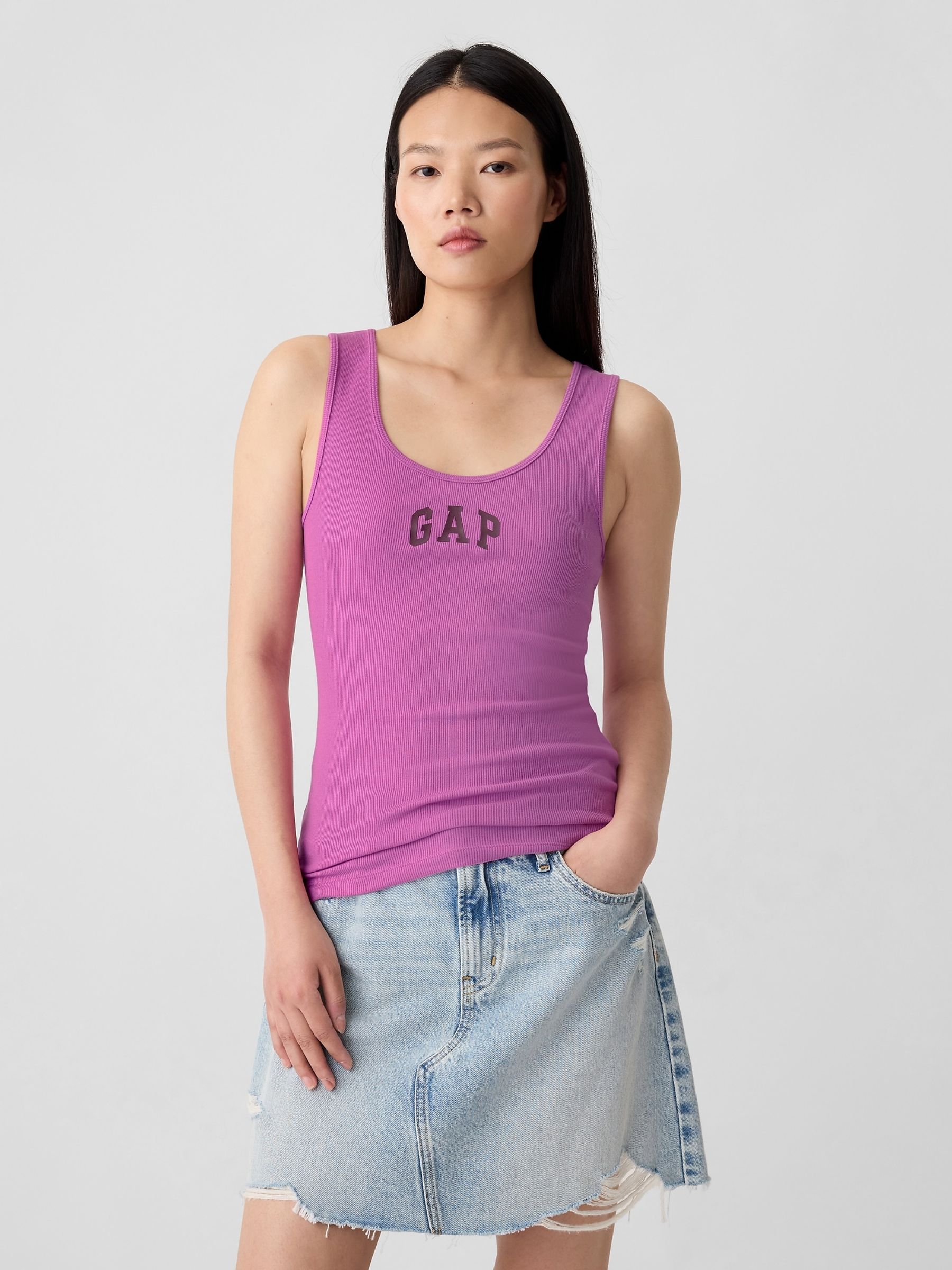 Purple Ribbed Logo Vest Top - Image 1 of 1