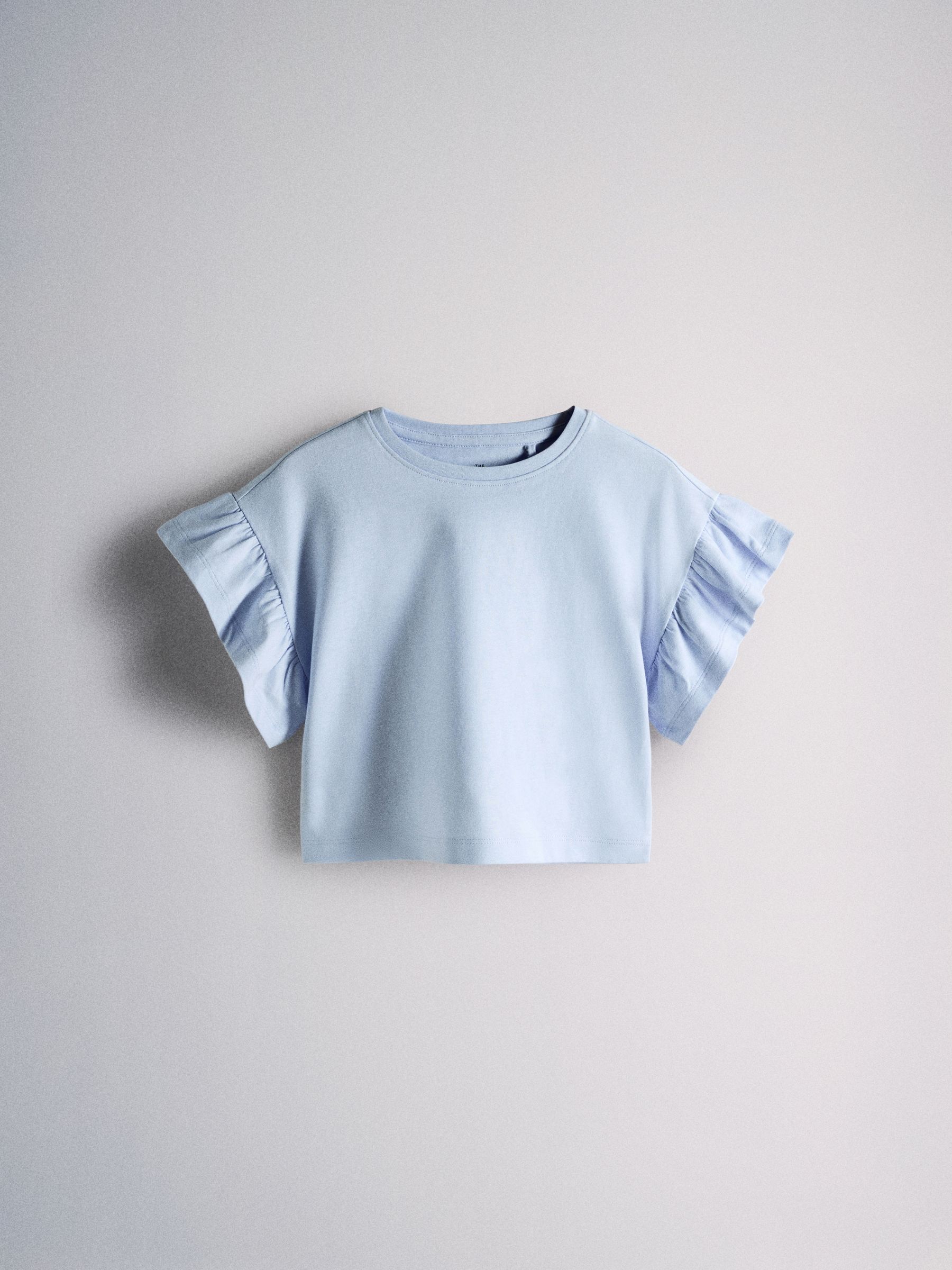 4 Pack Frill Sleeve Cotton T-Shirts Navy Blue/Ecru/Stripe - Image 4 of 6