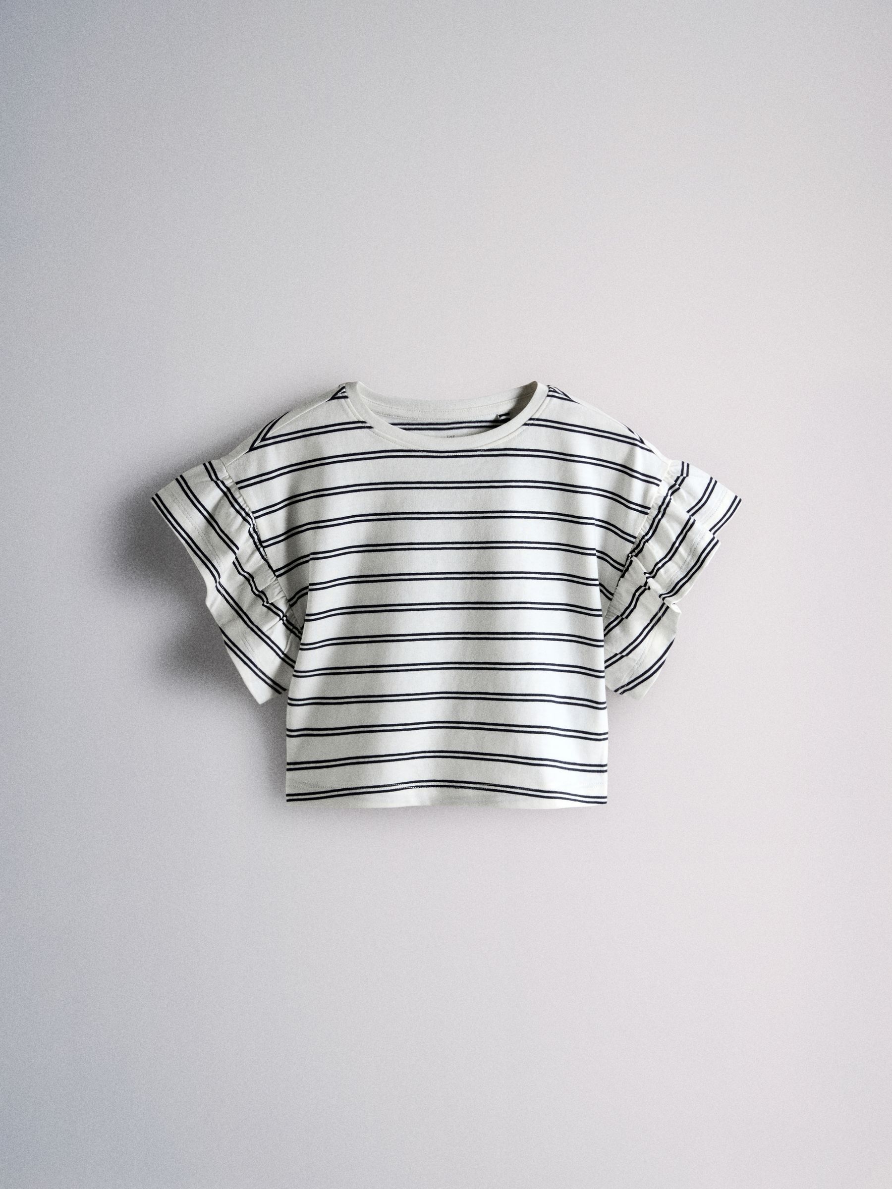 4 Pack Frill Sleeve Cotton T-Shirts Navy Blue/Ecru/Stripe - Image 5 of 6