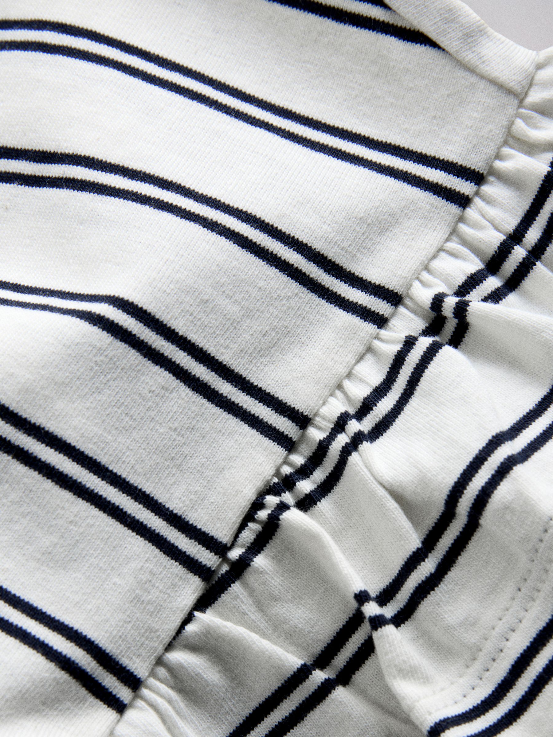 4 Pack Frill Sleeve Cotton T-Shirts Navy Blue/Ecru/Stripe - Image 6 of 6