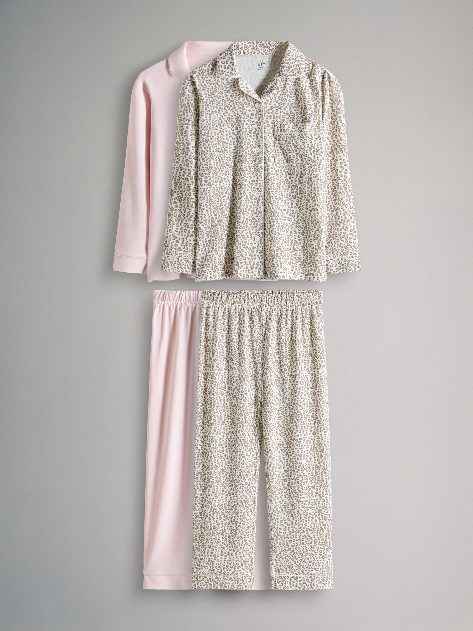 Pink/Cream 2 Pack Long Sleeve Viscose Jersey Pyjamas - Image 1 of 6