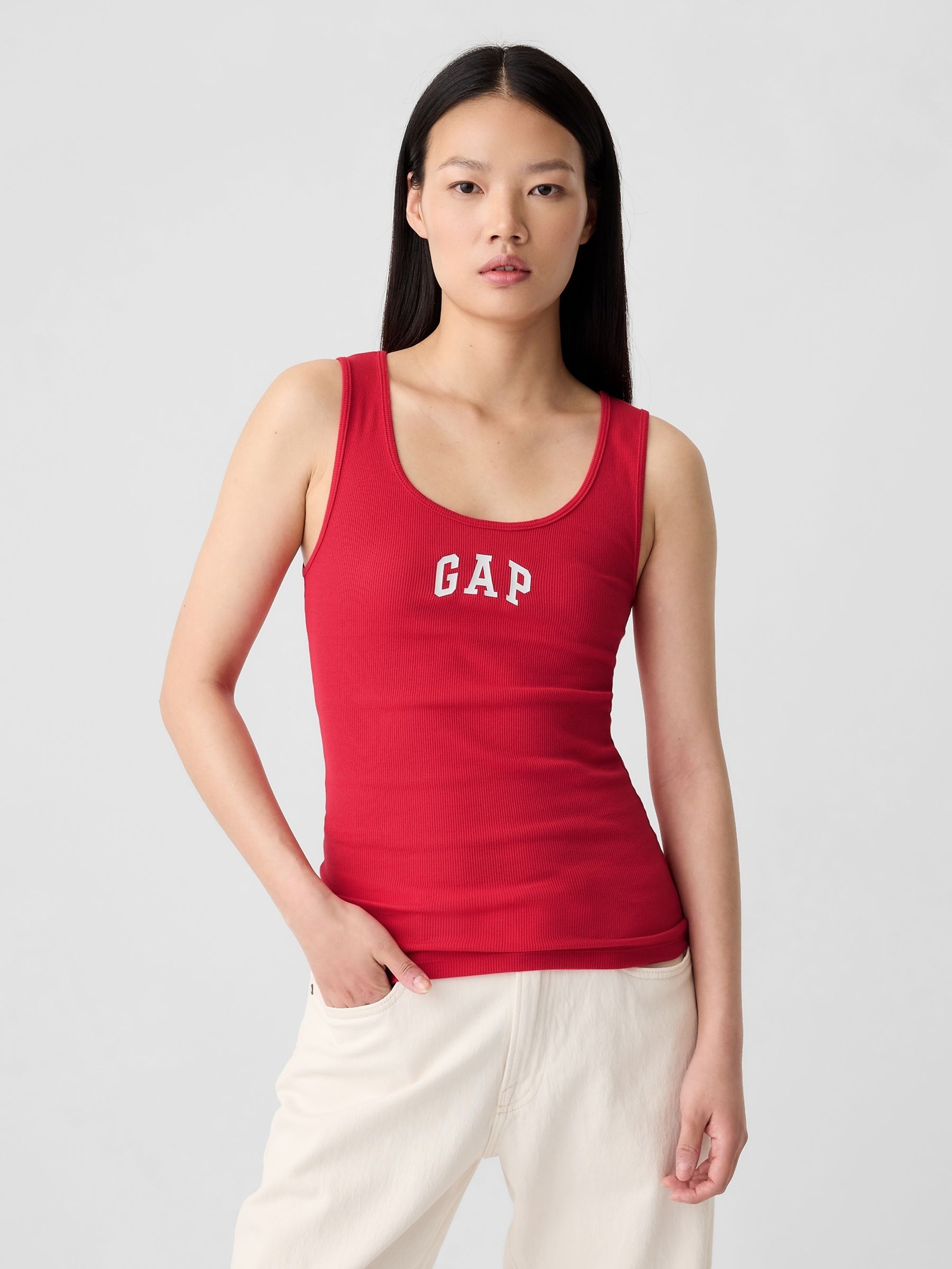 Red Ribbed Logo Vest Top - Image 1 of 5