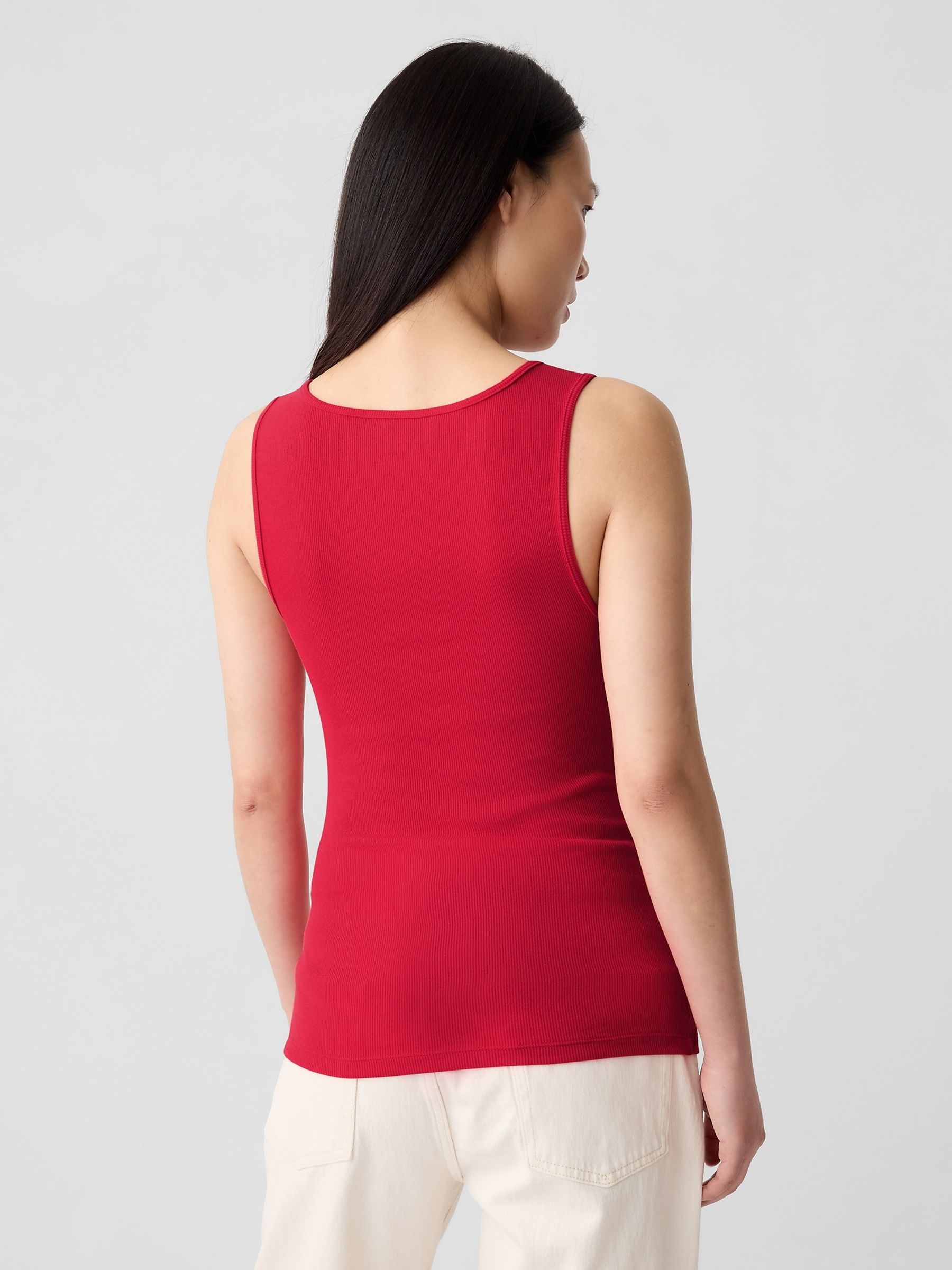 Red Ribbed Logo Vest Top - Image 2 of 5