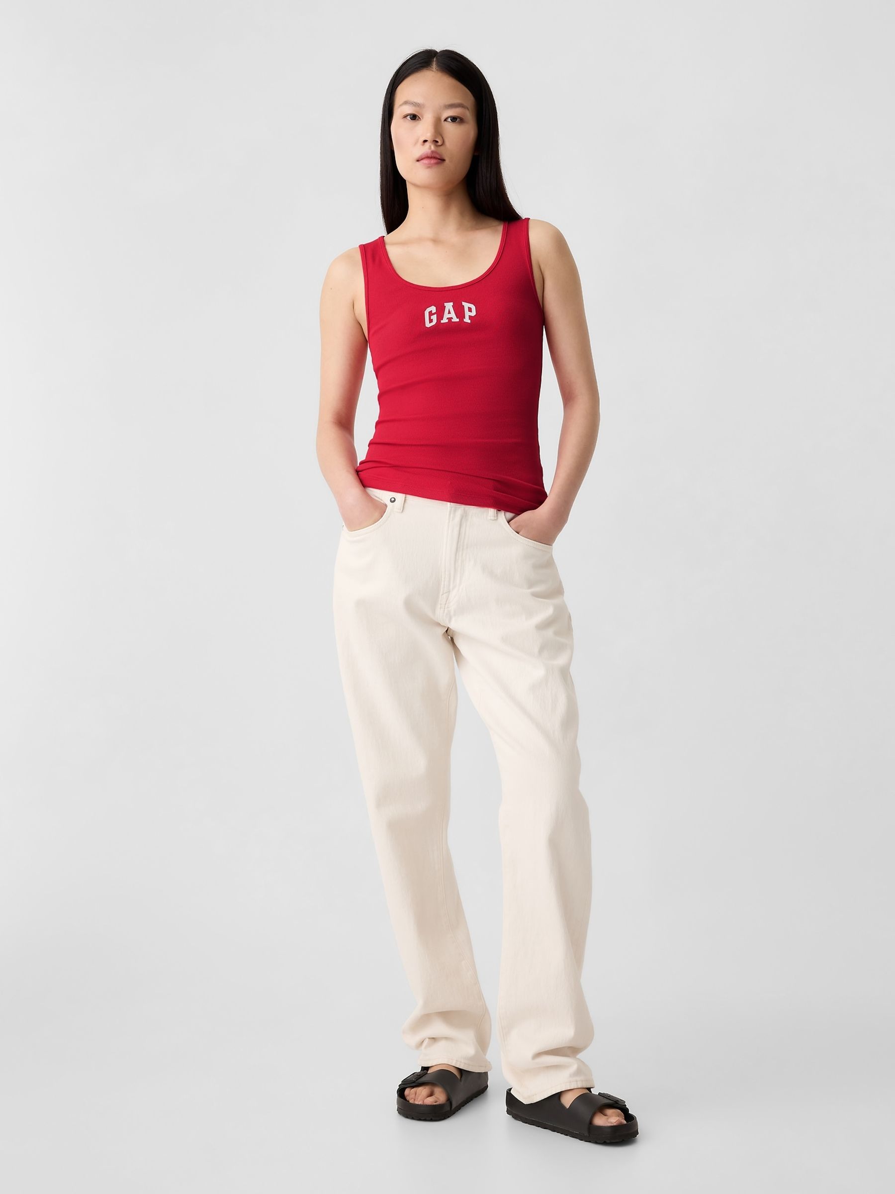 Red Ribbed Logo Vest Top - Image 3 of 5