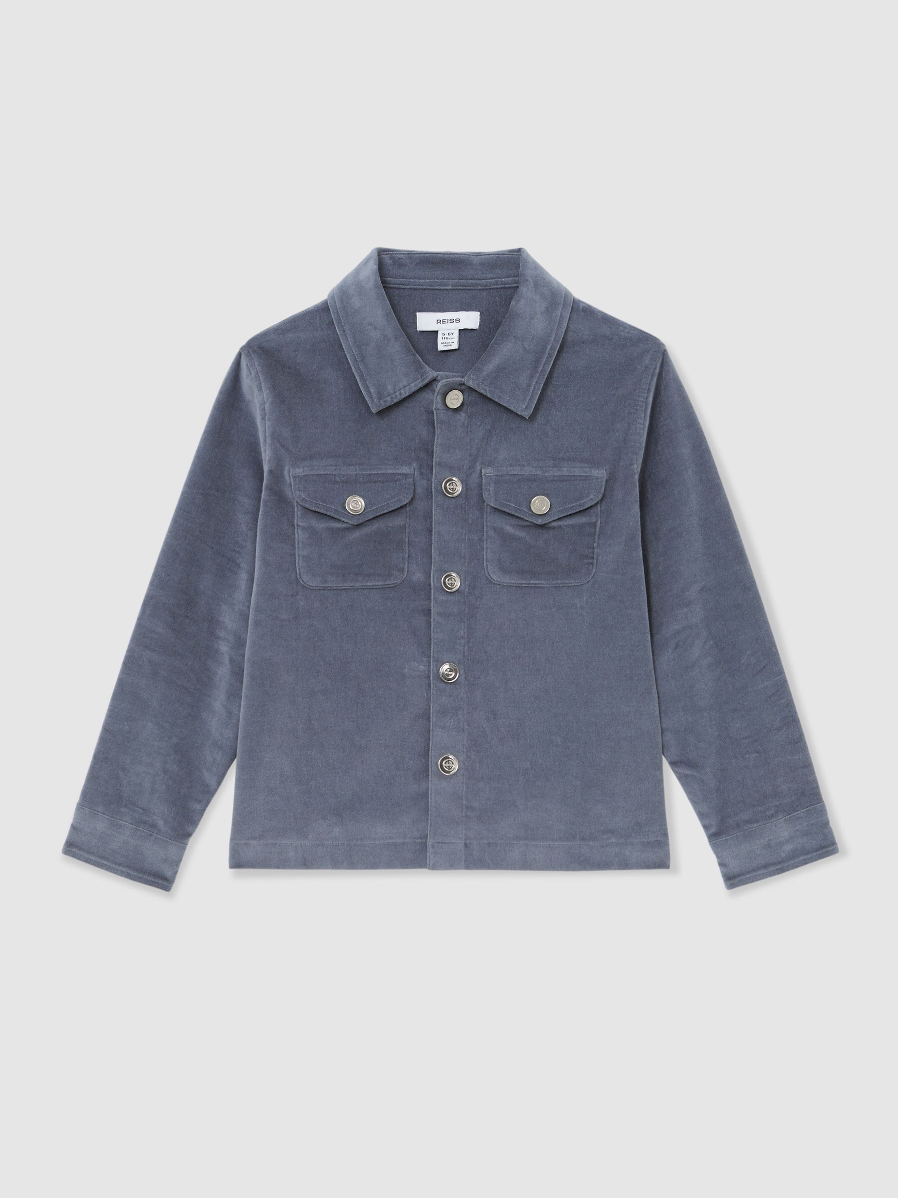 13-14 yrs Velvet Press-Stud Overshirt in Airforce Blue - Image 1 of 4