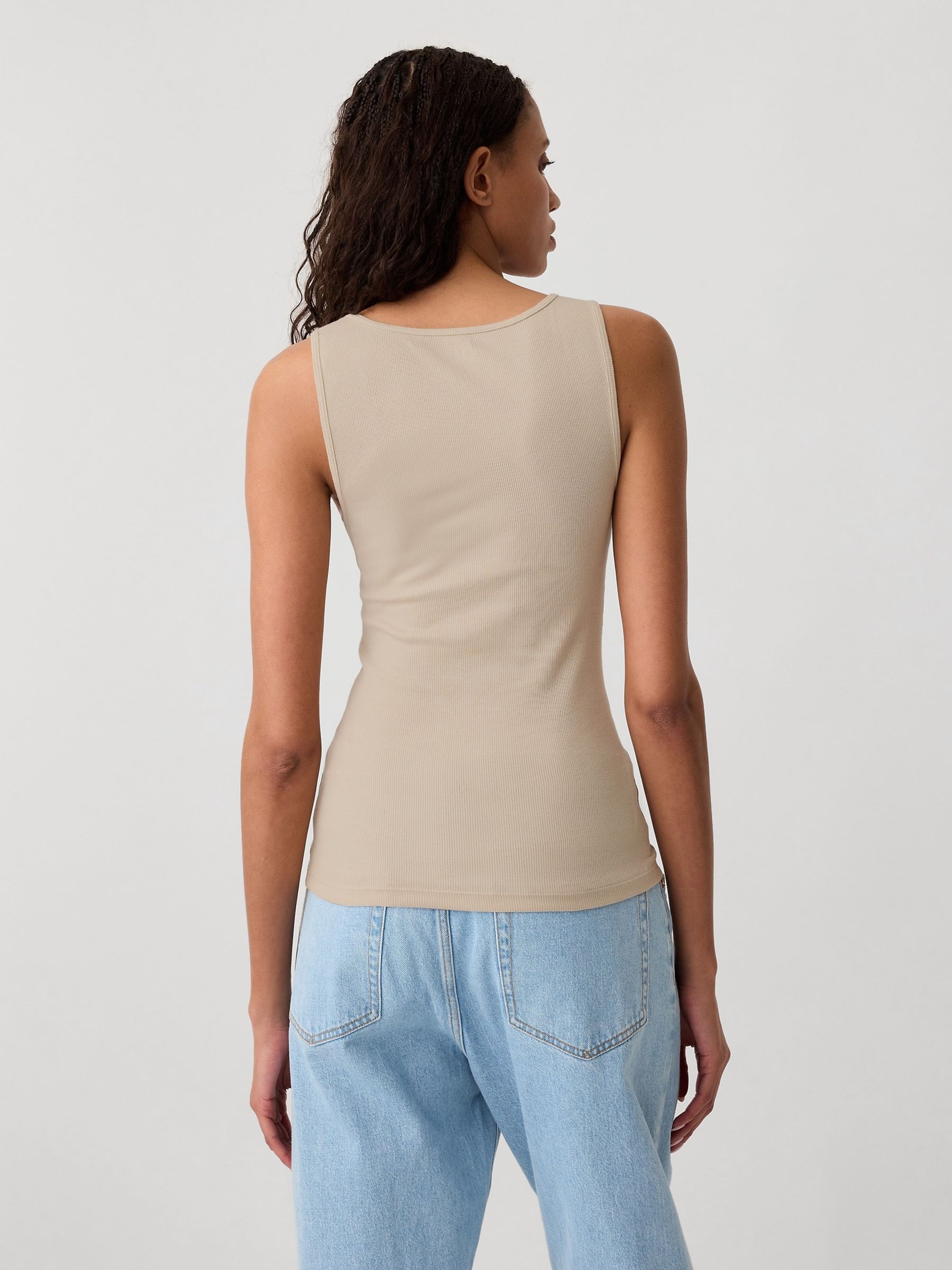 Beige Ribbed Logo Vest Top - Image 2 of 5