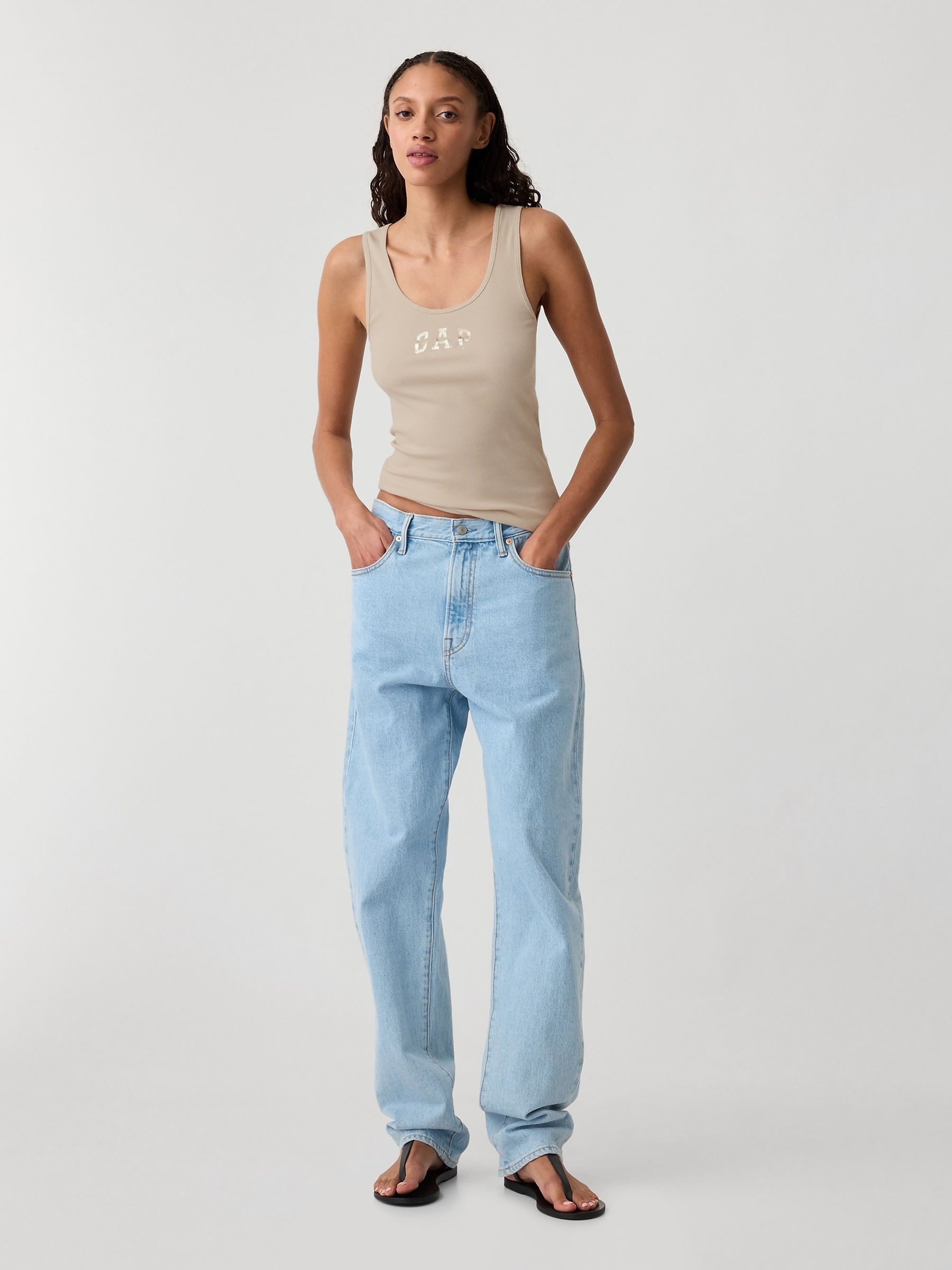 Beige Ribbed Logo Vest Top - Image 3 of 5