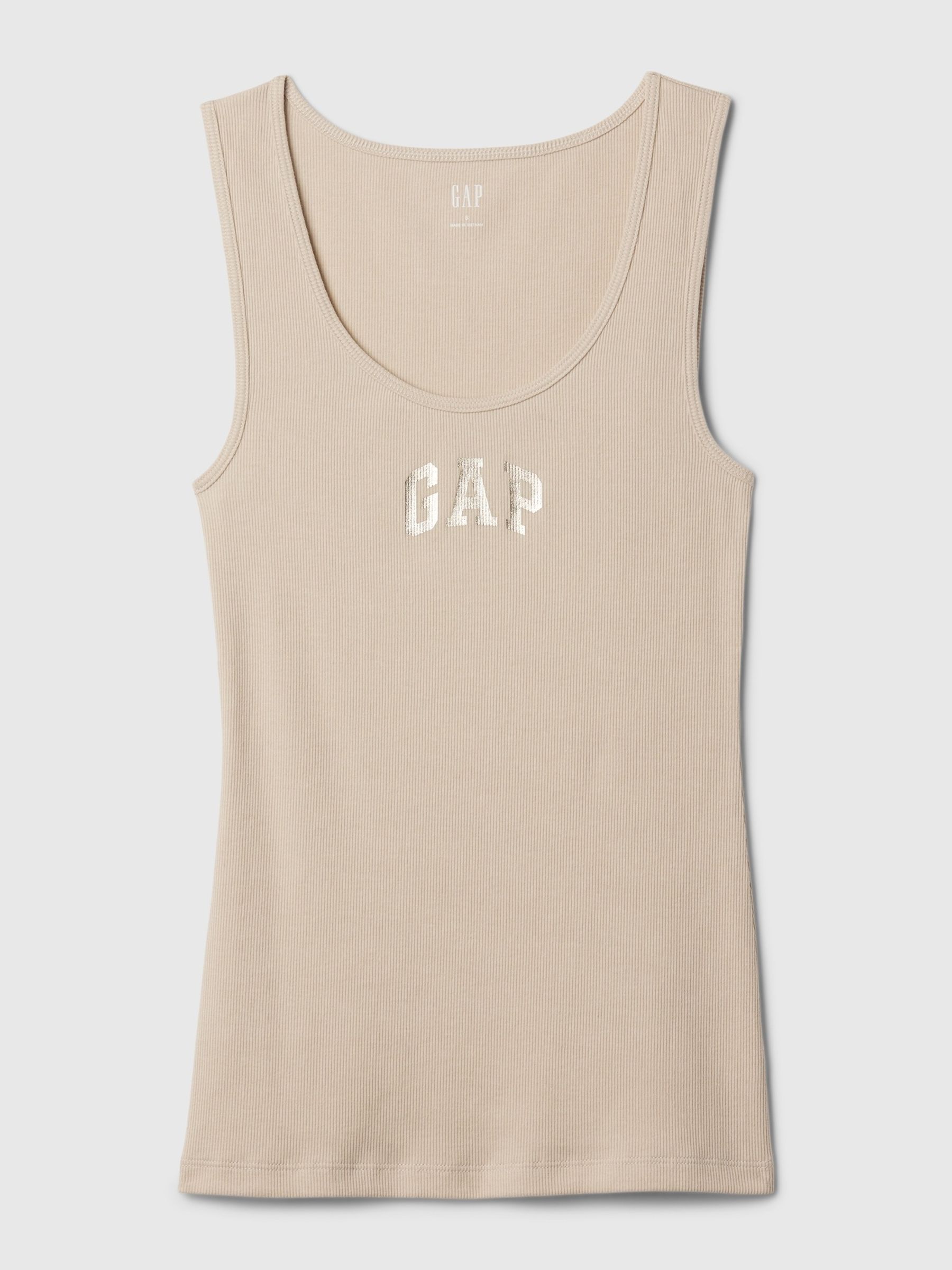 Beige Ribbed Logo Vest Top - Image 5 of 5