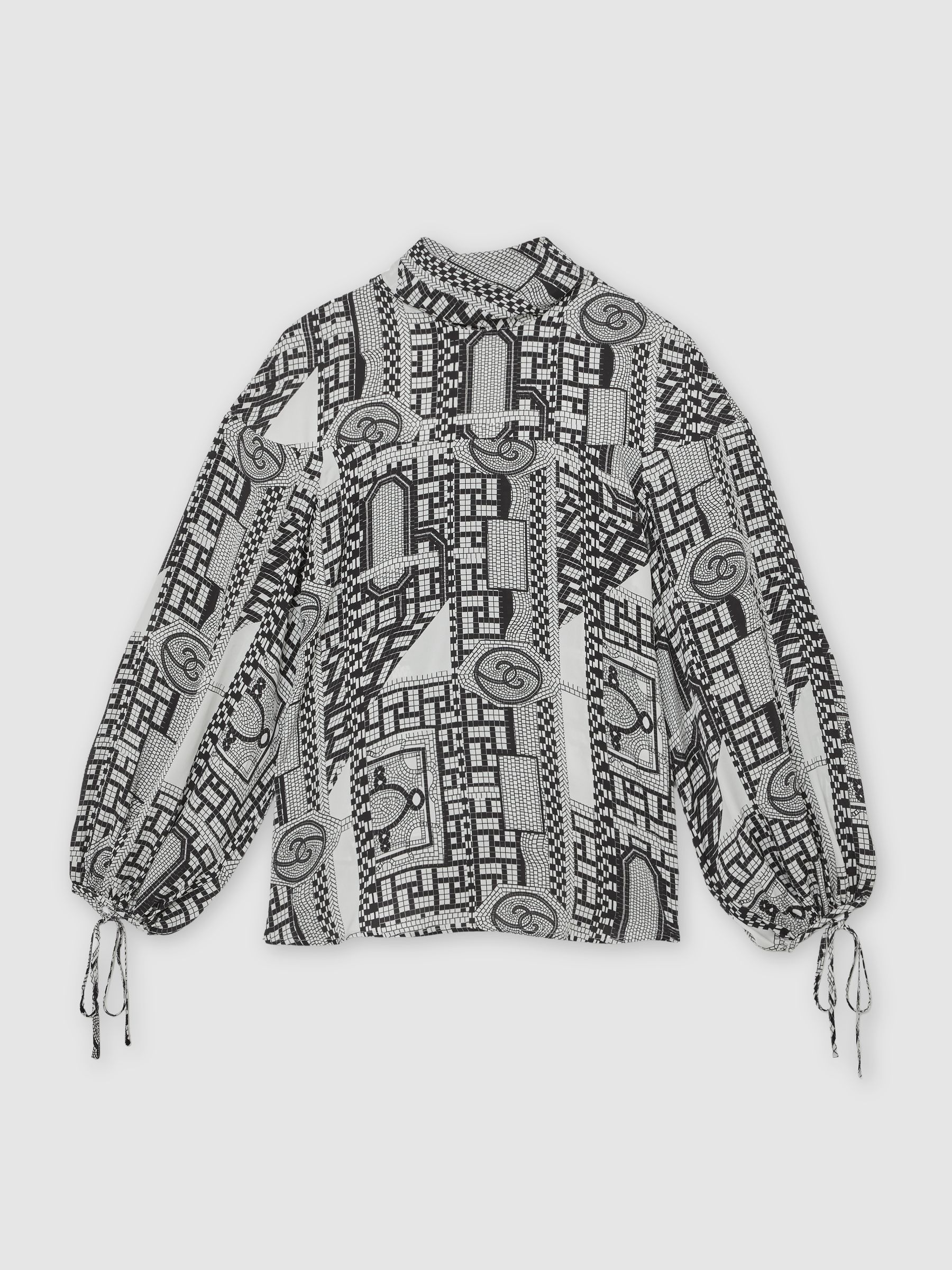 Tile-Print Balloon-Sleeve Blouse in Ivory/Black - image 1