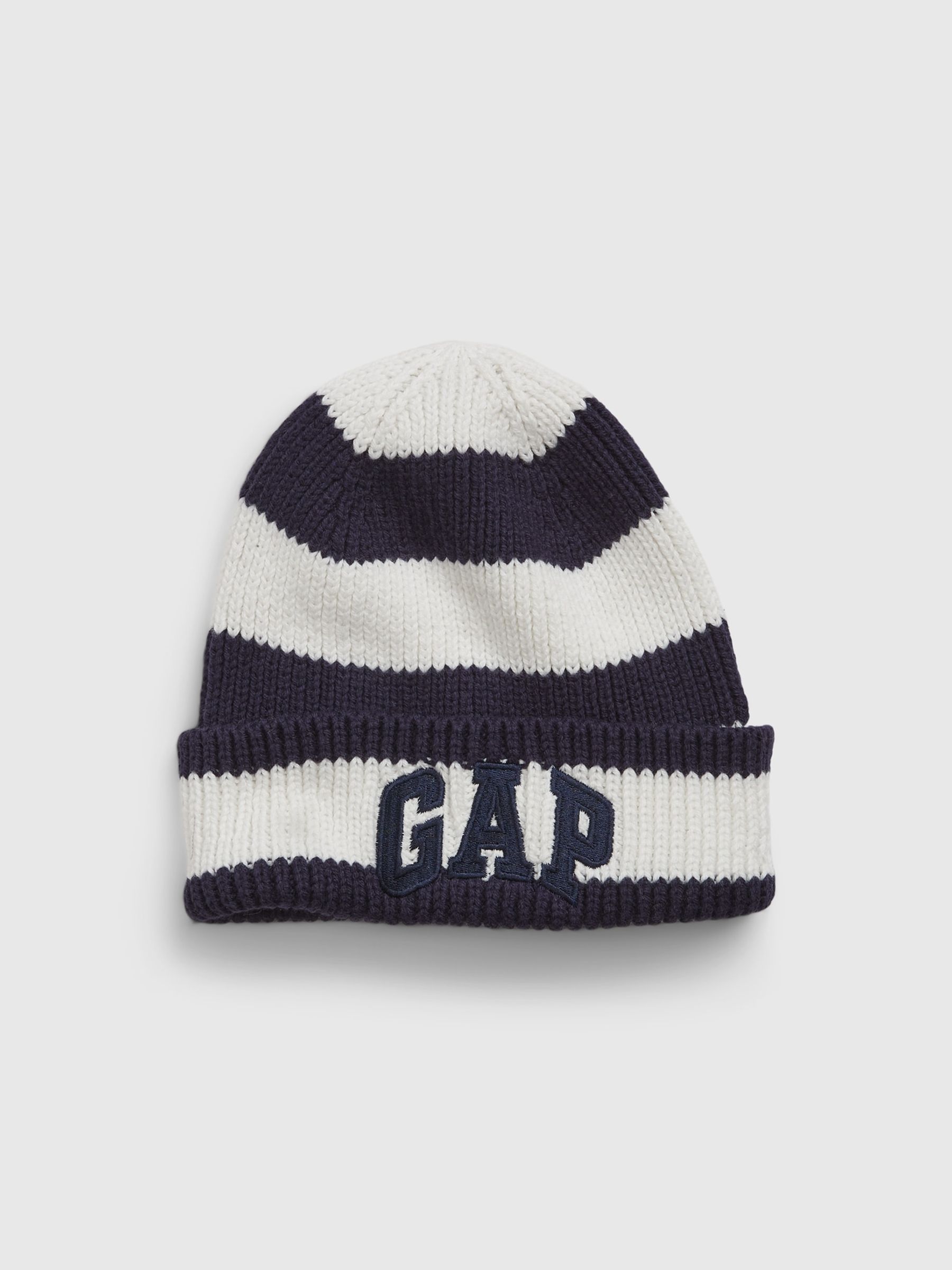 Navy/White Stripe Toddlers Organic Cotton Arch Logo Beanie - Image 1 of 1