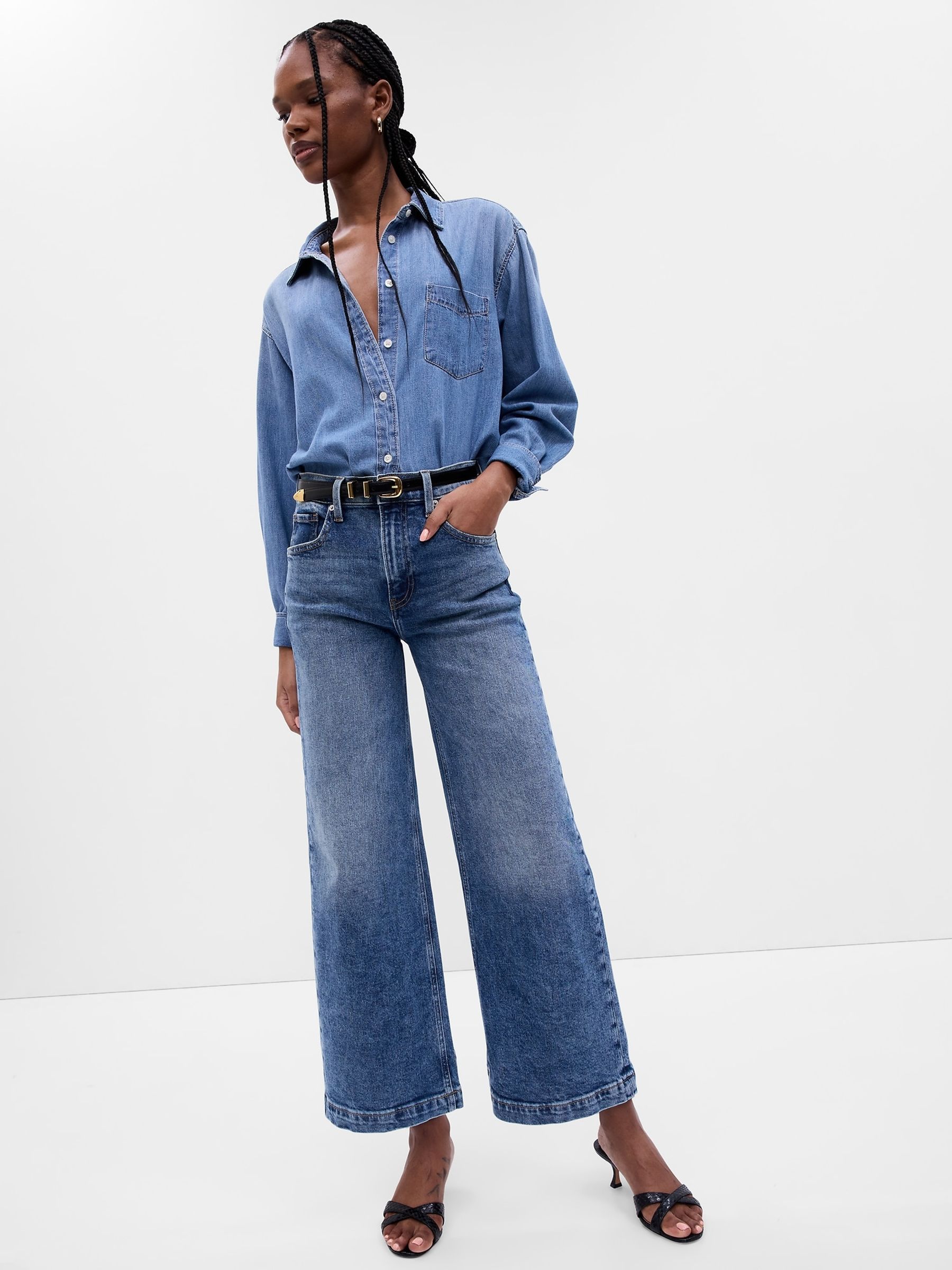 Blue High Waisted Wide Leg Washwell Jeans - Image 1 of 4