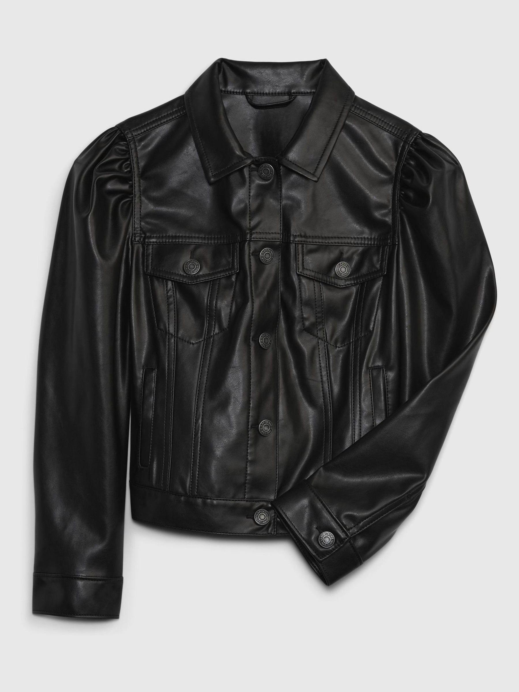 Black Faux-Leather Puff Long Sleeve Jacket - Image 1 of 3