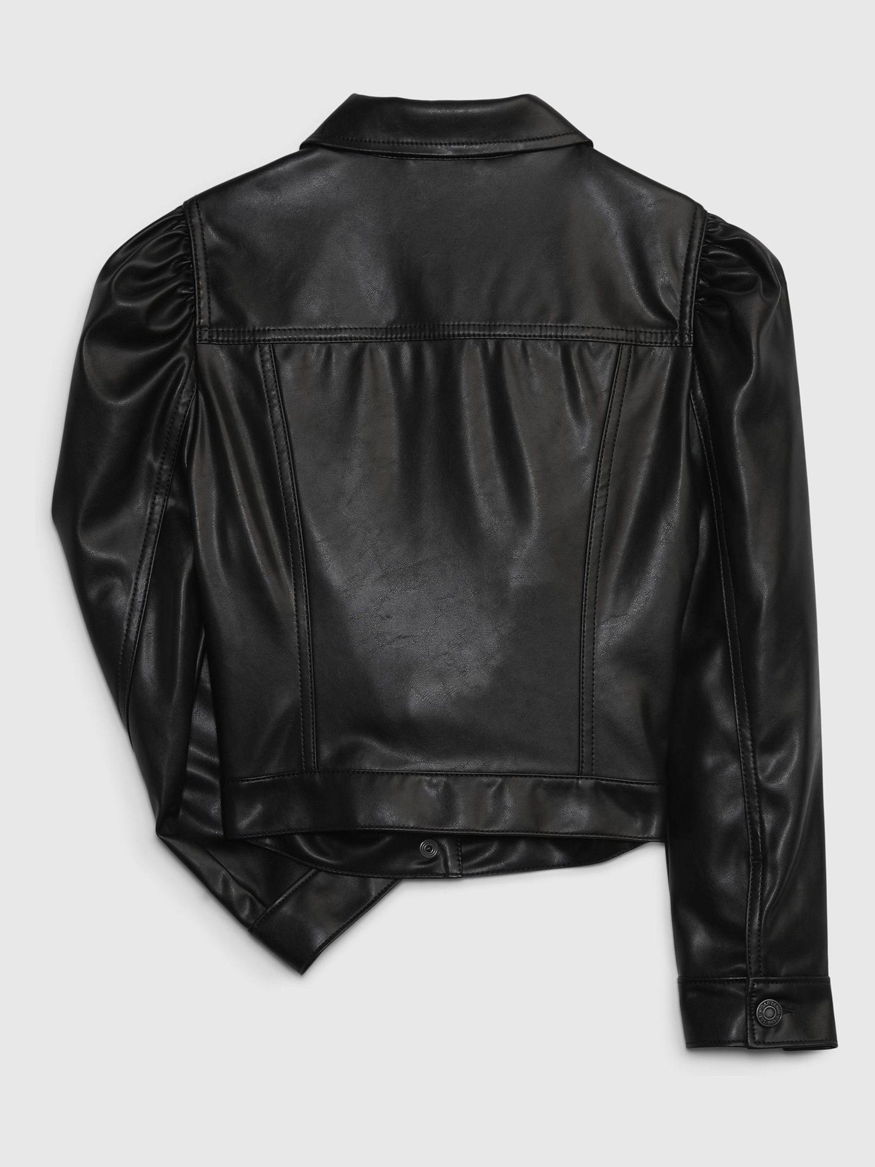 Black Faux-Leather Puff Long Sleeve Jacket - Image 2 of 3