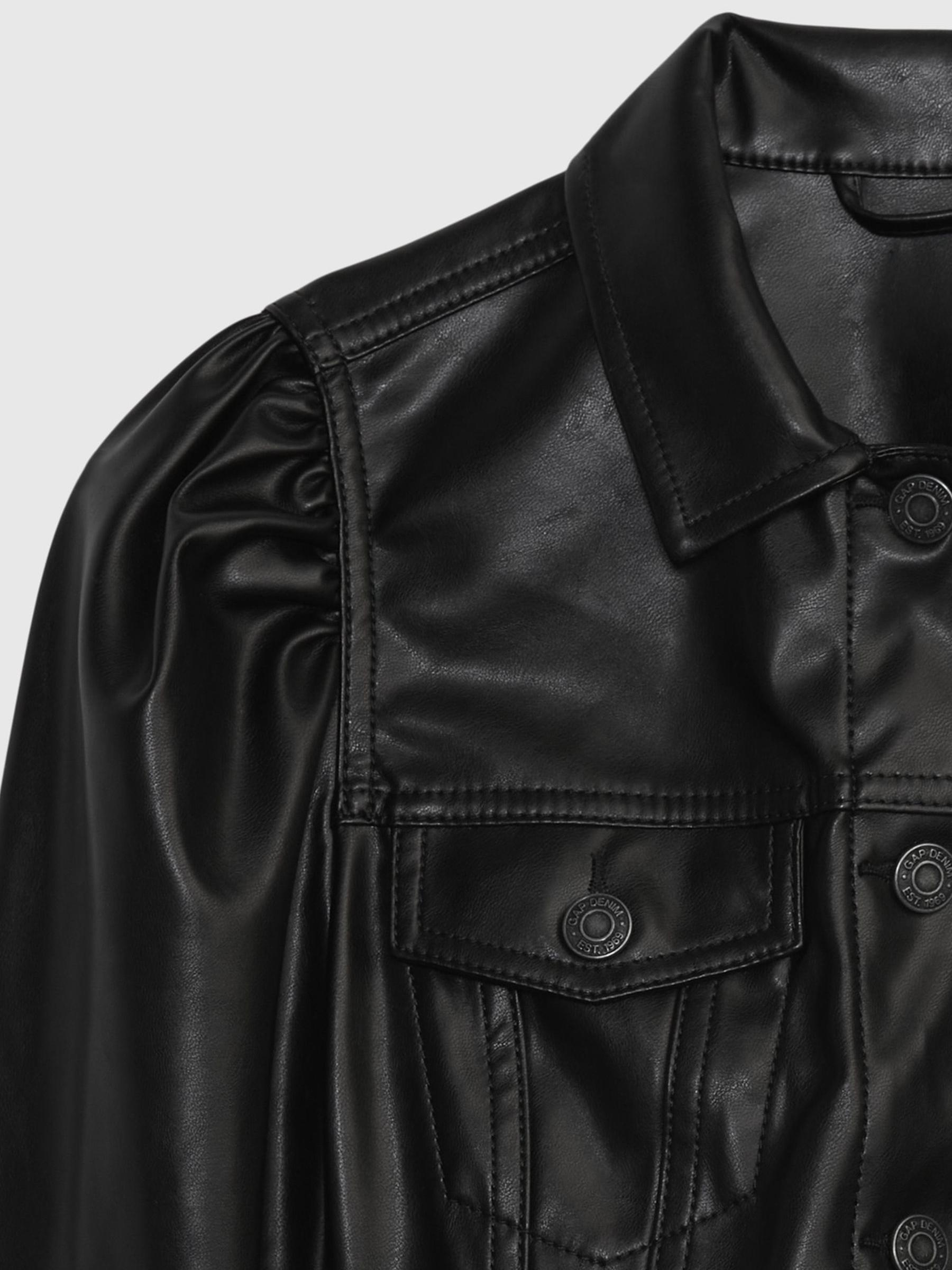 Black Faux-Leather Puff Long Sleeve Jacket - Image 3 of 3