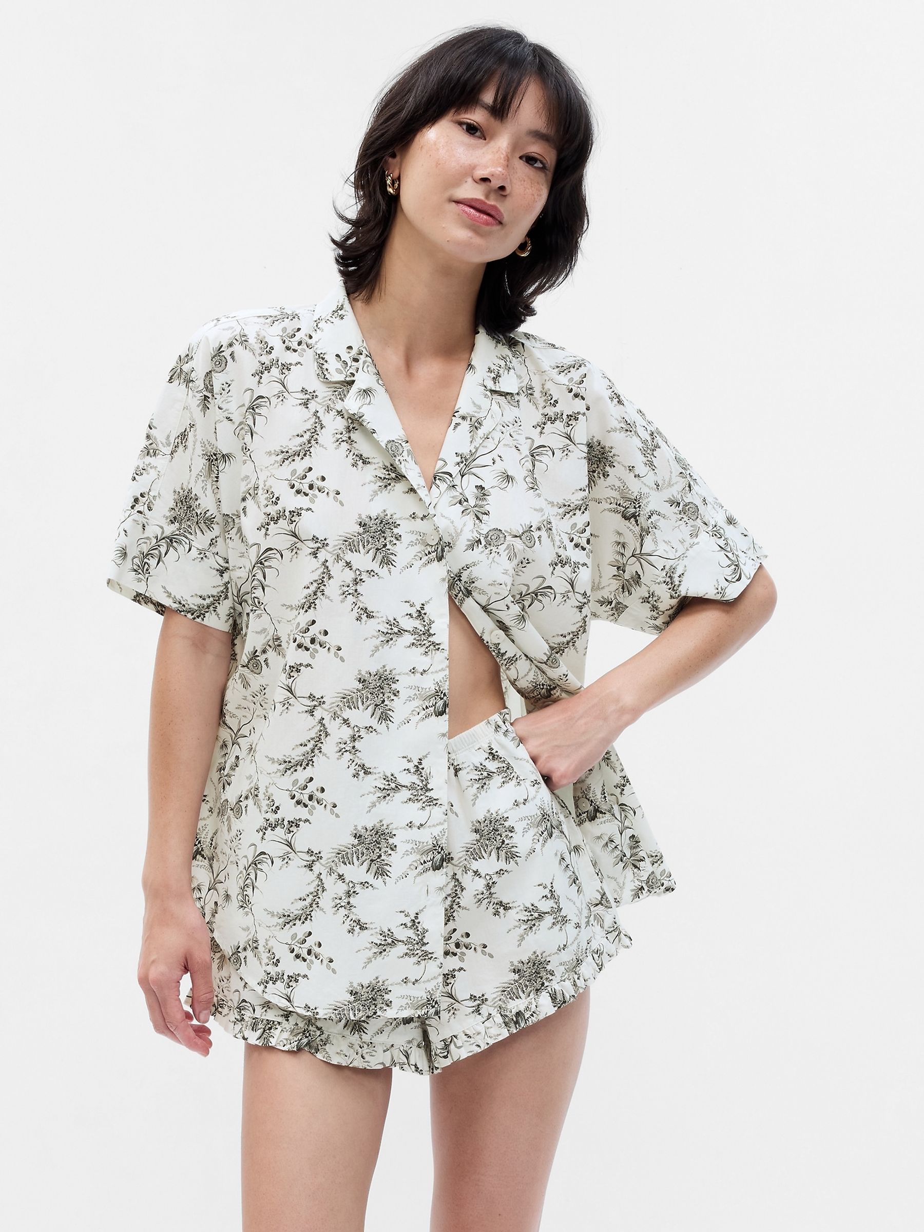 White Floral Soft Pyjama Shirt - Image 1 of 1