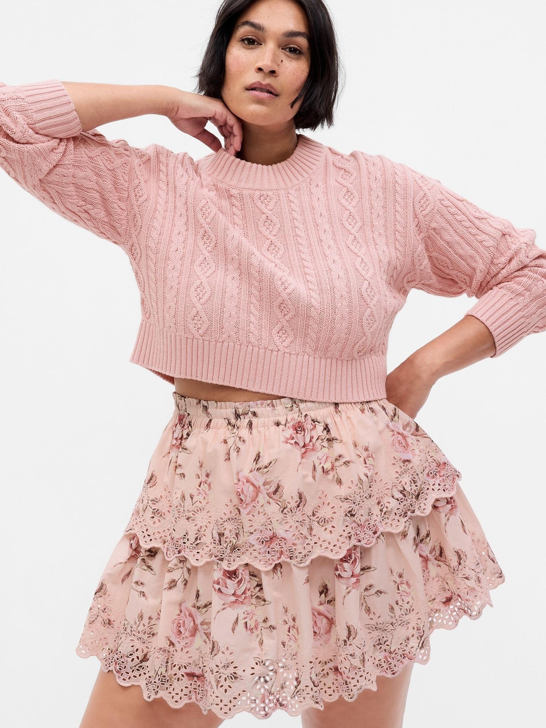 Pink LoveShackFancy Cable-Knit Cropped Jumper - Image 1 of 5