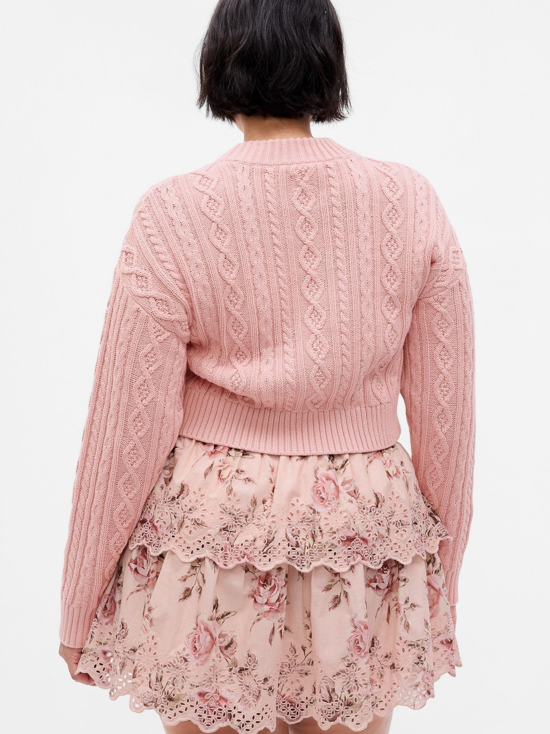 Pink LoveShackFancy Cable-Knit Cropped Jumper - Image 2 of 5