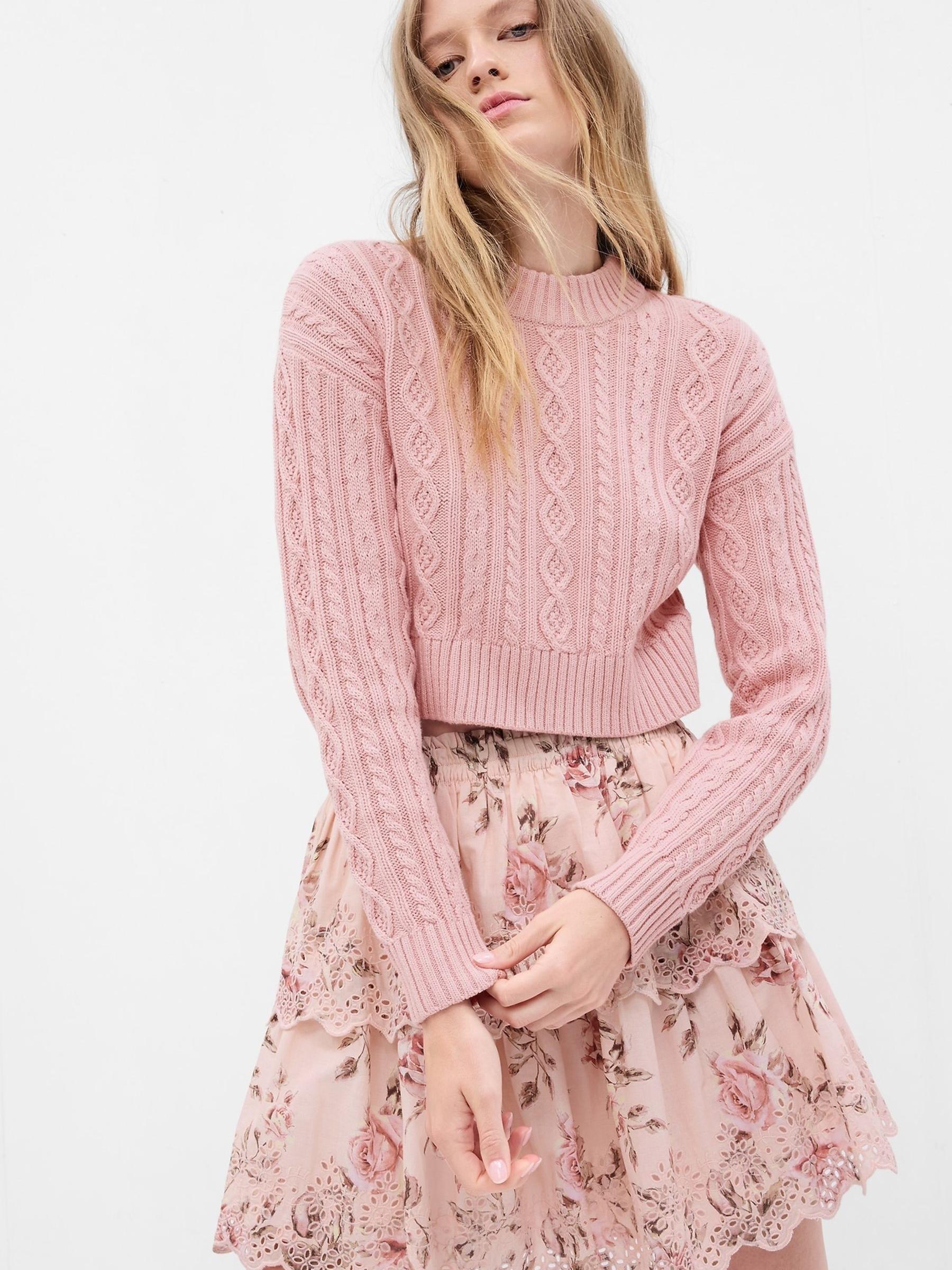 Pink LoveShackFancy Cable-Knit Cropped Jumper - Image 3 of 5