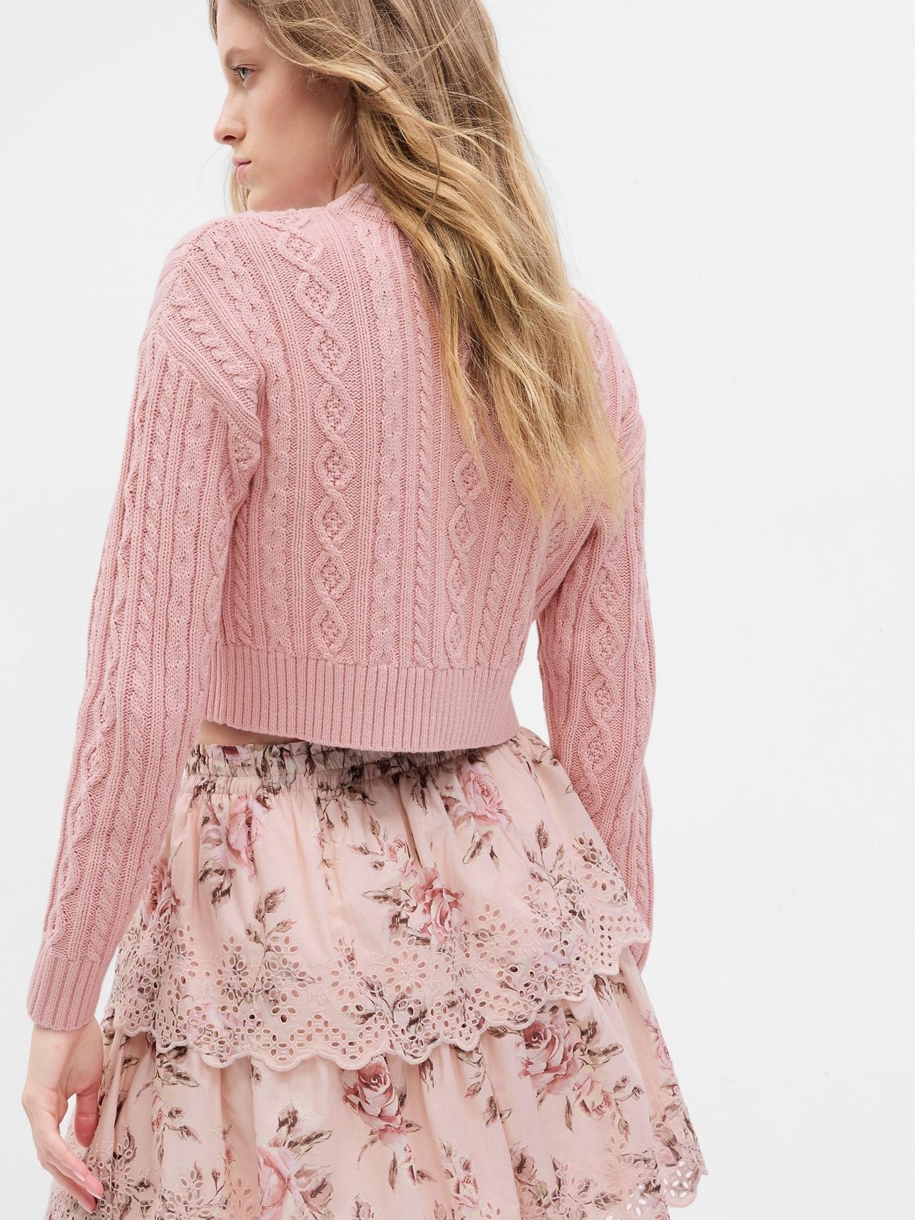 Pink LoveShackFancy Cable-Knit Cropped Jumper - Image 4 of 5