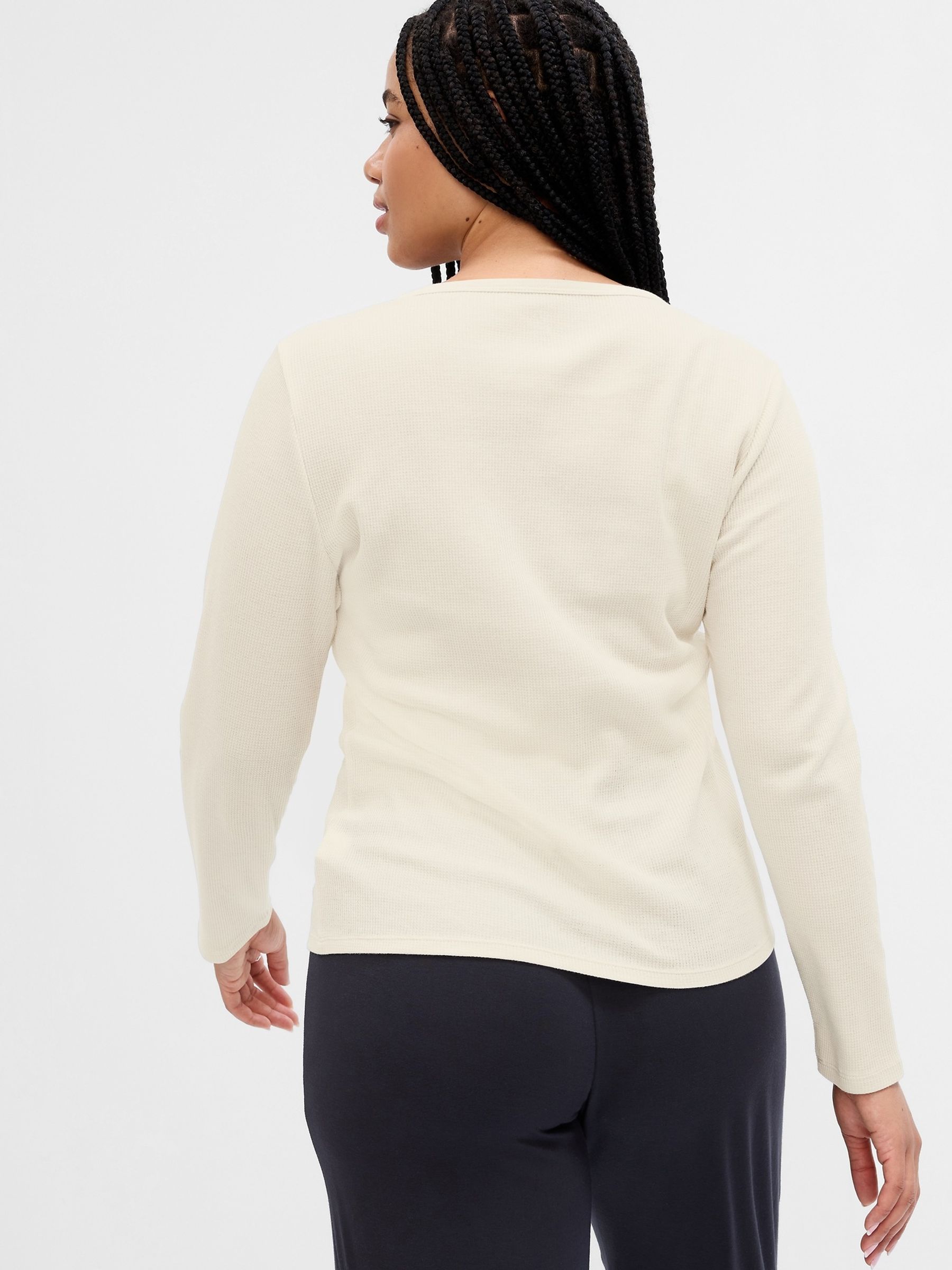 Cream Fitted Waffle-Knit Long Sleeve Pyjama Top - Image 2 of 5