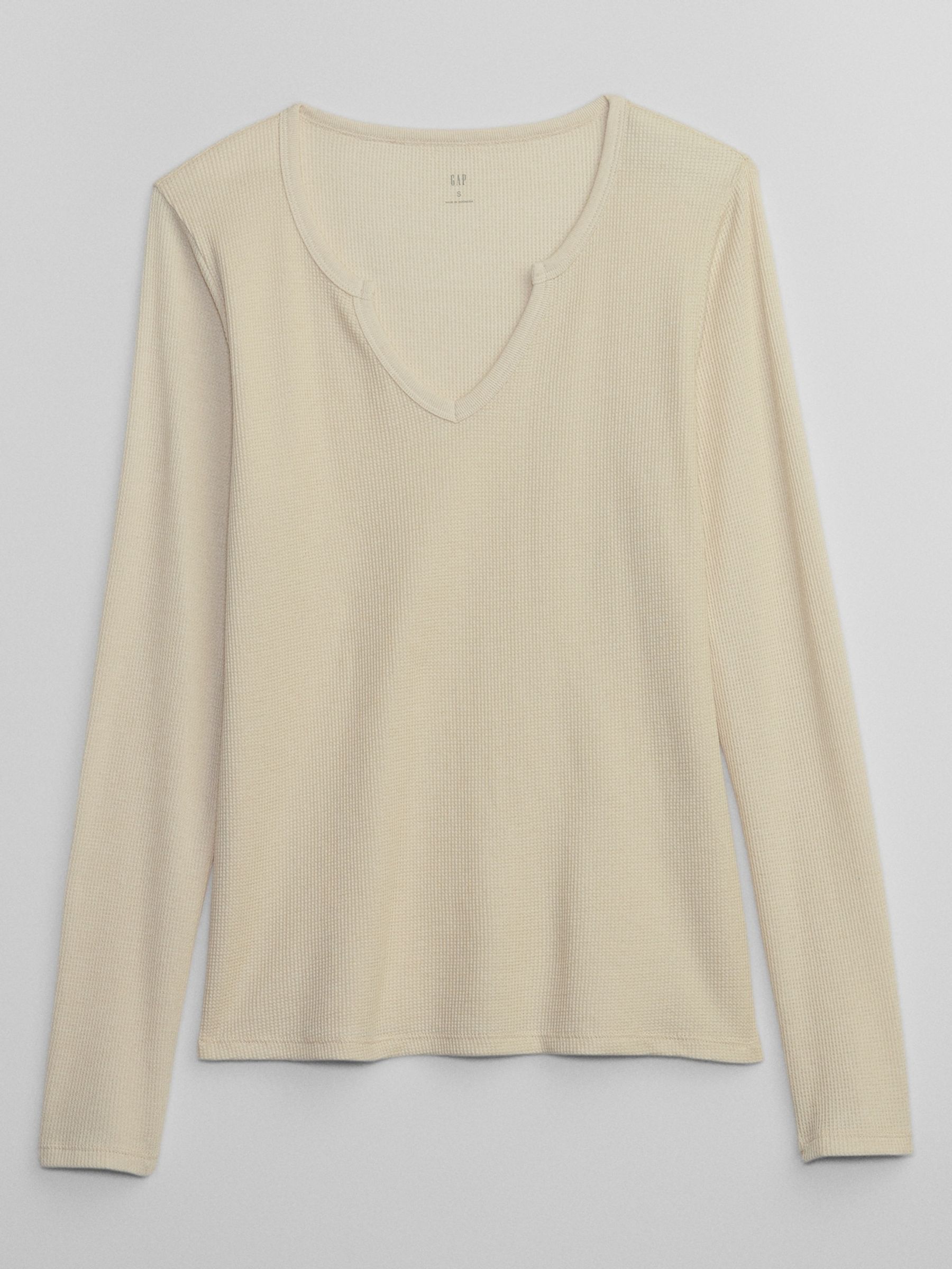 Cream Fitted Waffle-Knit Long Sleeve Pyjama Top - Image 4 of 5