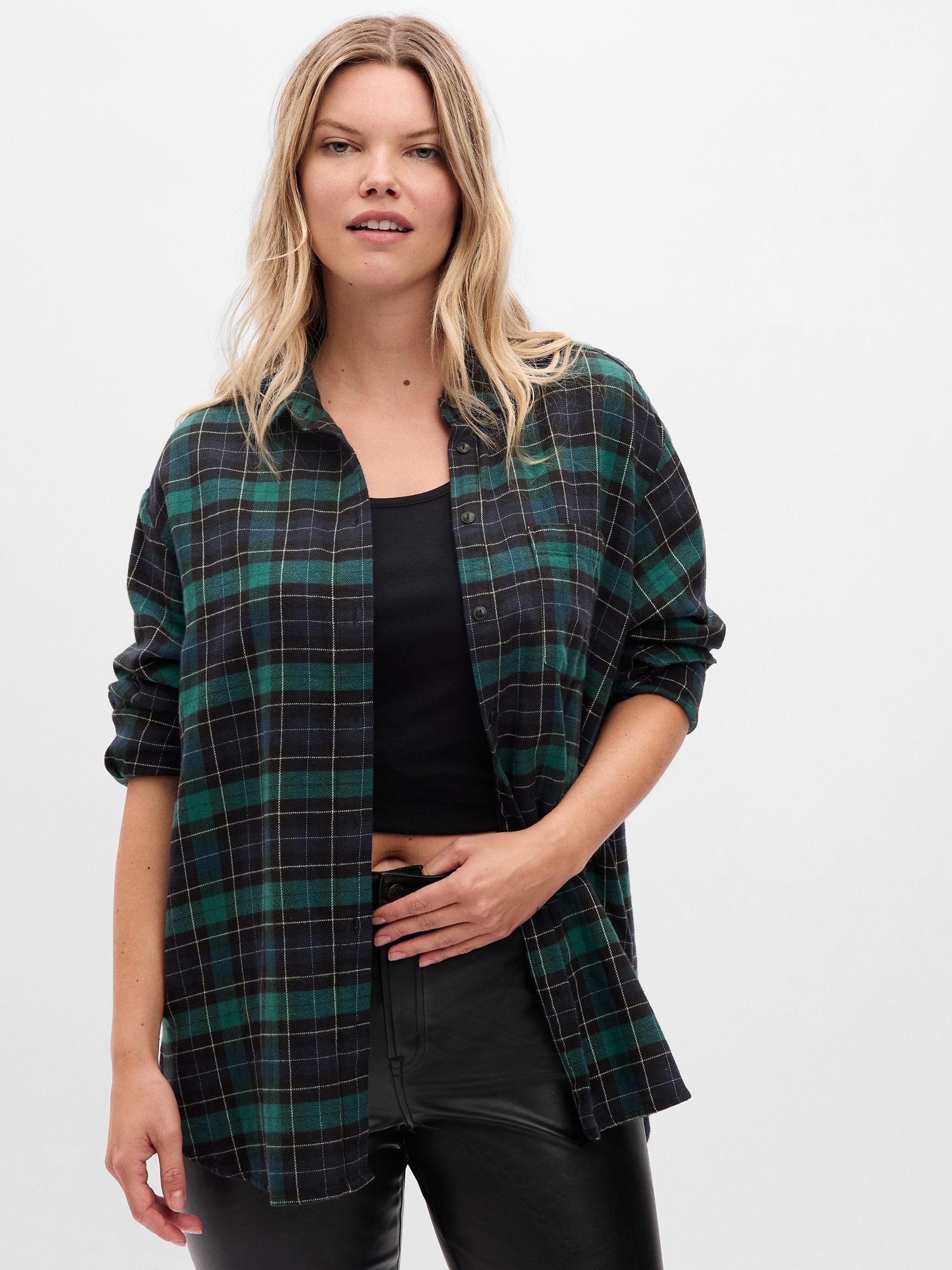 Green Flannel Big Long Sleeve Shirt - Image 4 of 5