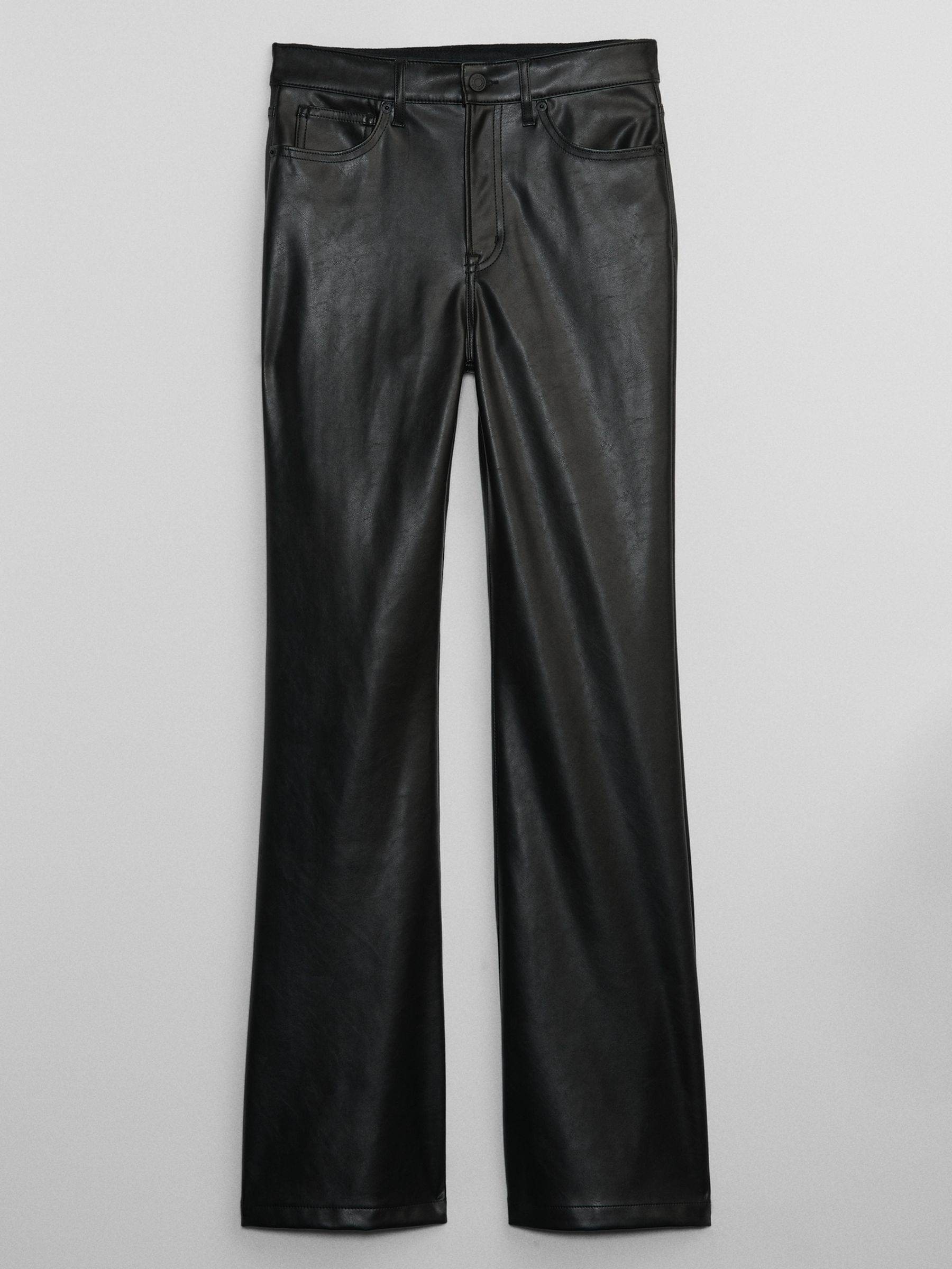 Black High Rise 70s Flare Faux Leather Trousers - Image 5 of 5