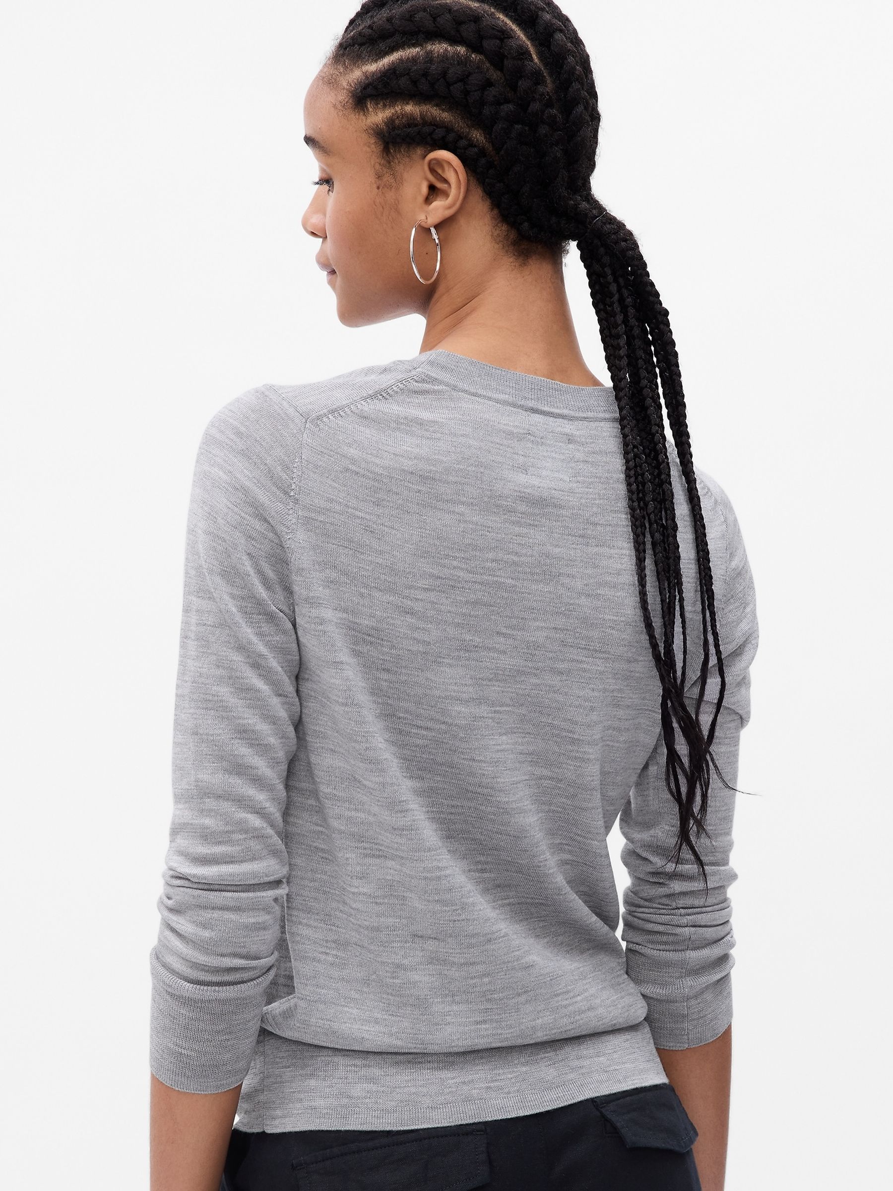 Grey Merino Wool Crew Neck Jumper - Image 2 of 2