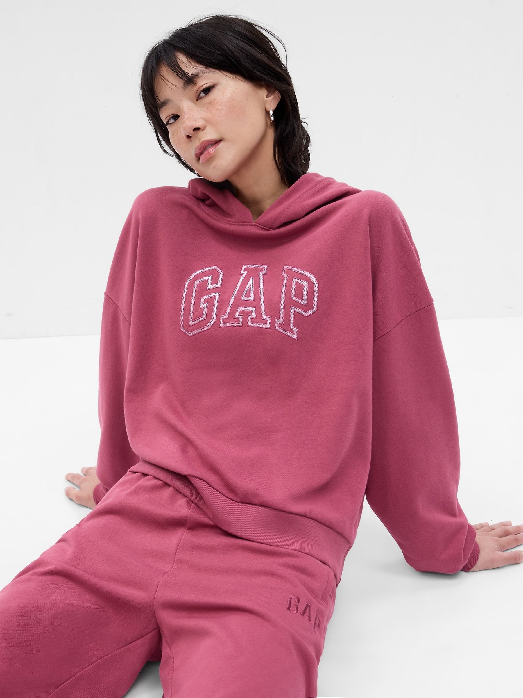 Sweat à Capuche Gap Taille 12 XL - Rose Étoilé - Manches Longues - Polaire - Occasion Très Bon État