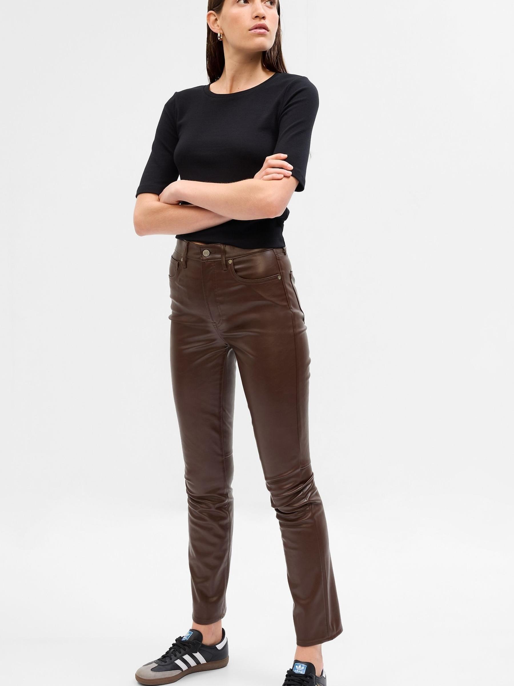 Brown High Rise Faux-Leather Vintage Slim Trousers - Image 1 of 5