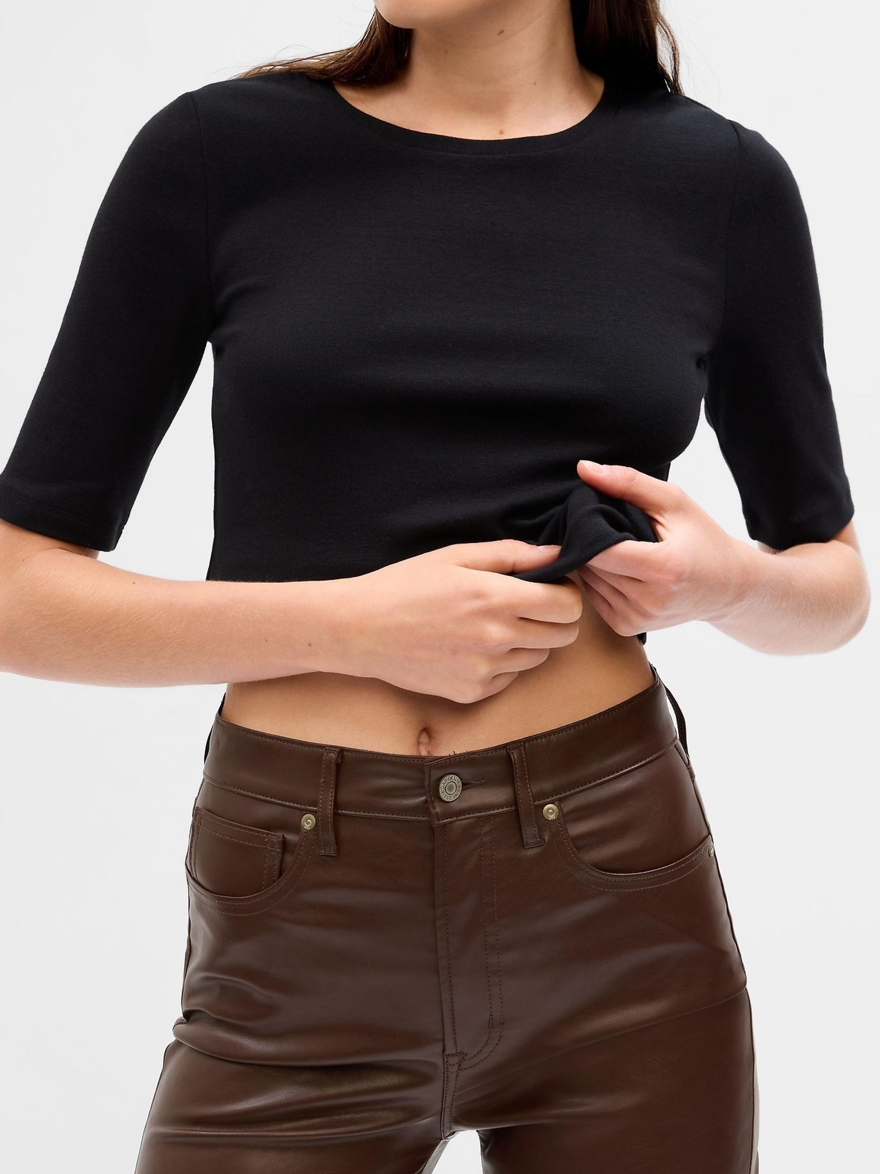 Brown High Rise Faux-Leather Vintage Slim Trousers - Image 3 of 5