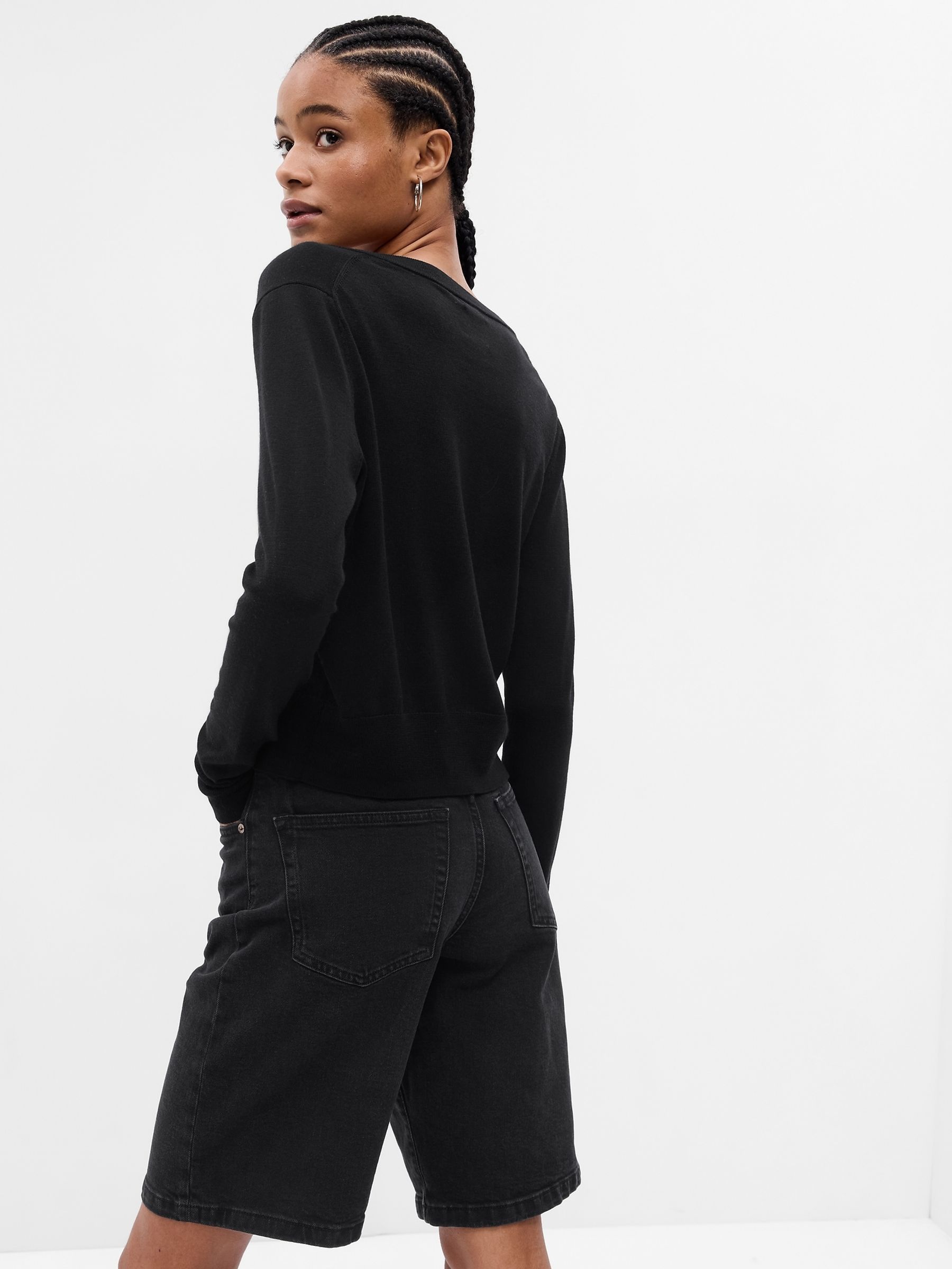 Black Merino Wool Cardigan - Image 2 of 5