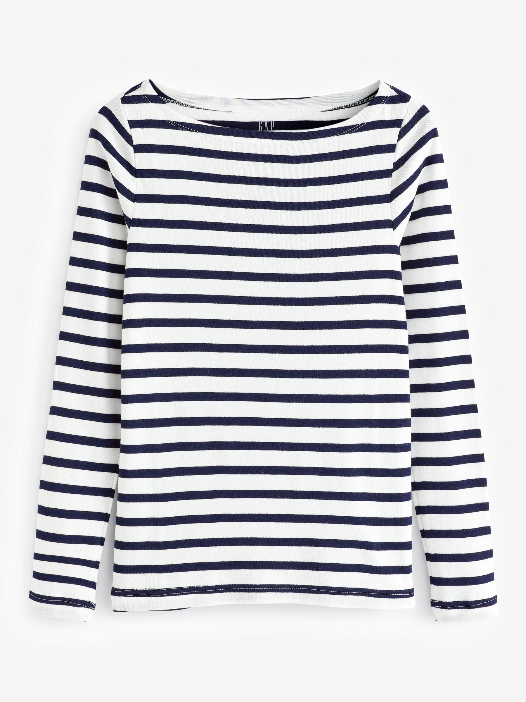 White Stripe Boat Neck Long Sleeve T-Shirt - Image 4 of 6