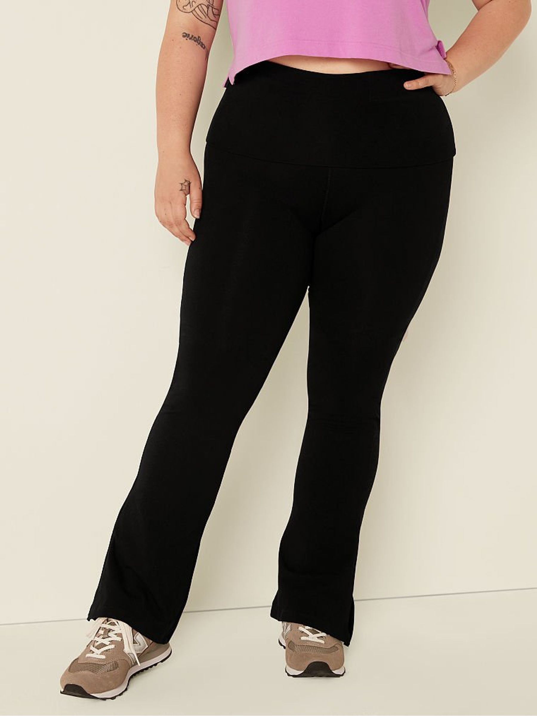 Pure Black Foldover Flare Legging - Image 1 of 3