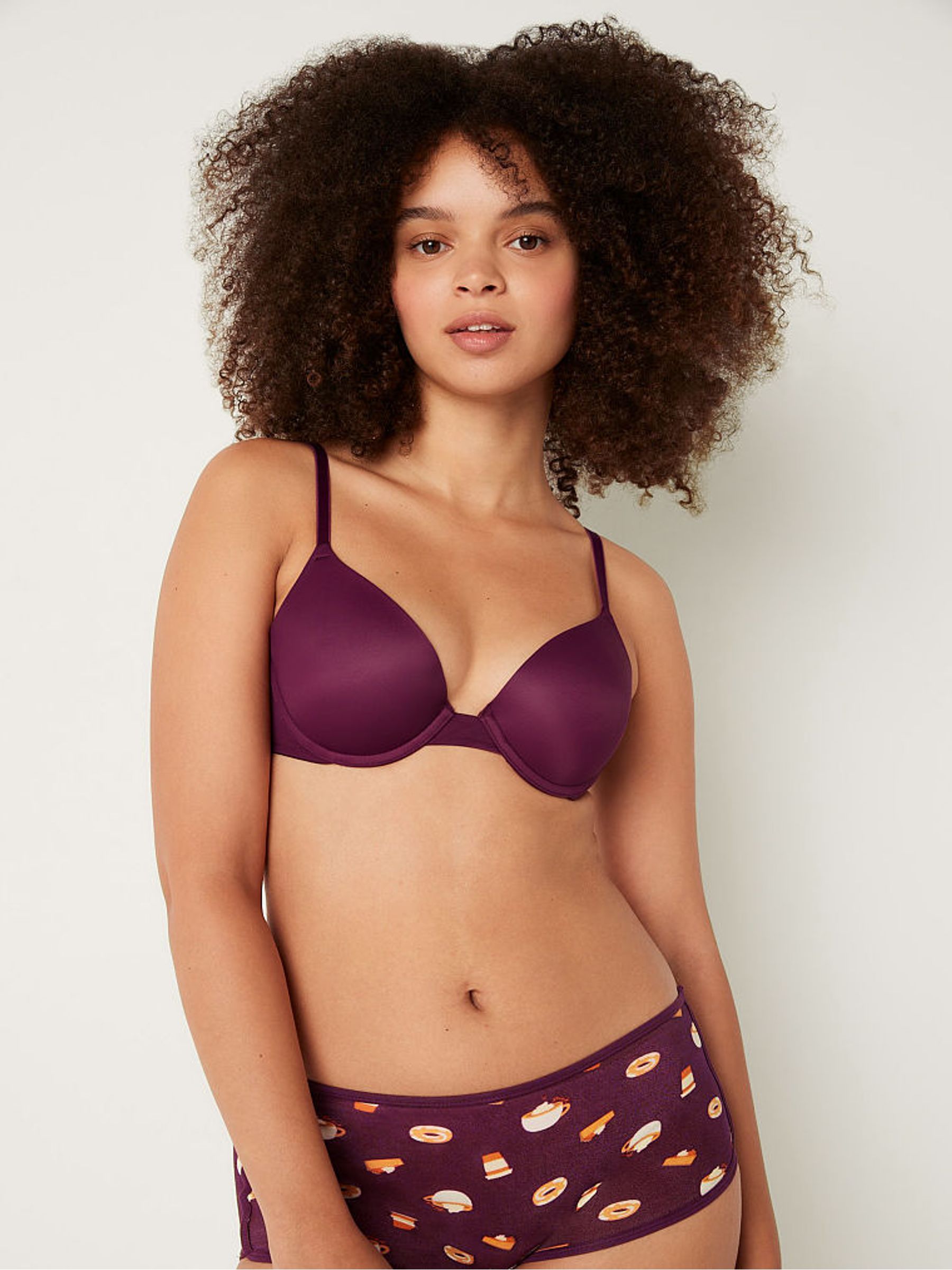Rich Maroon Purple Smooth Push Up T-Shirt Bra - Image 1 of 4