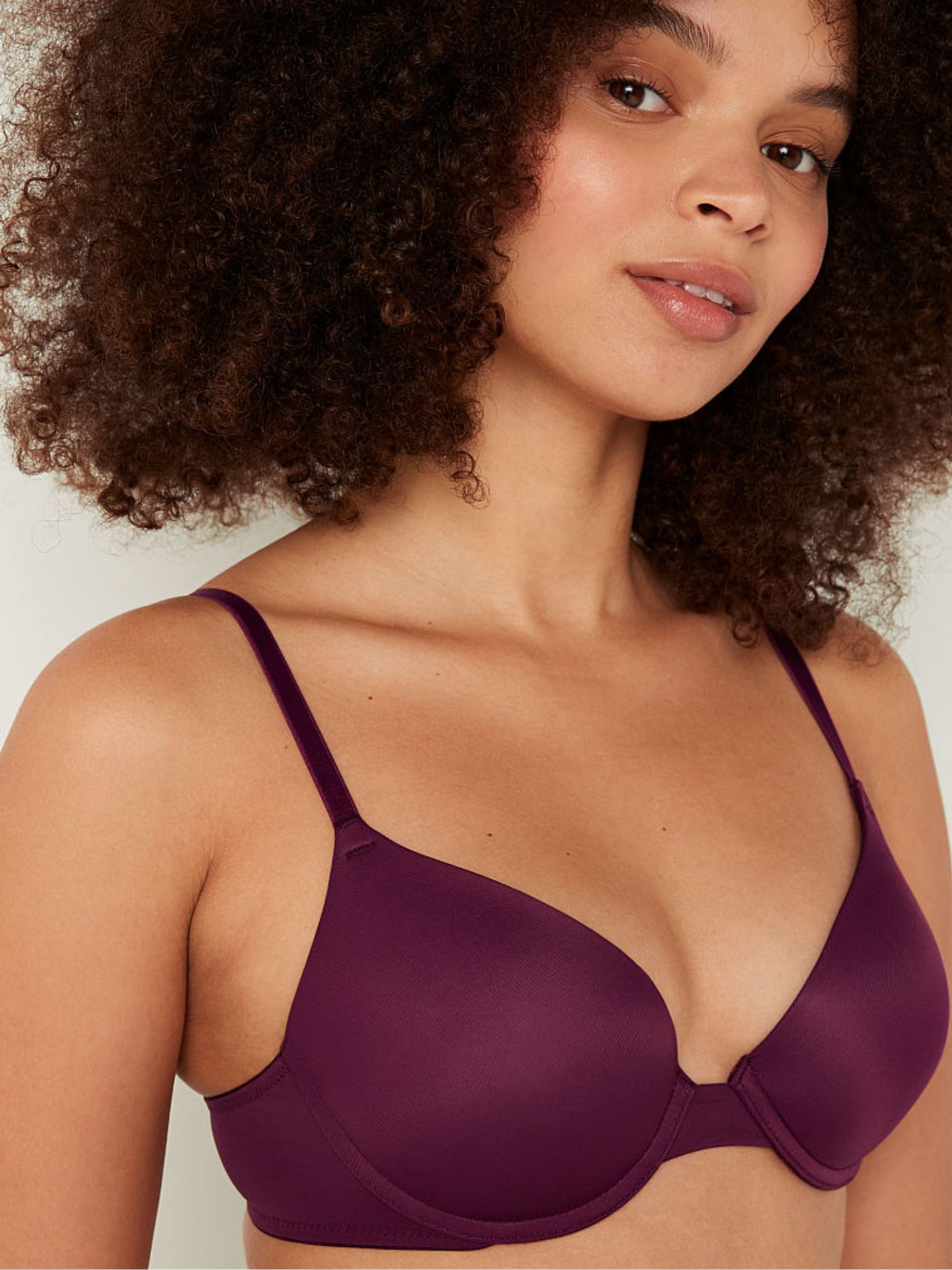 Rich Maroon Purple Smooth Push Up T-Shirt Bra - Image 3 of 4