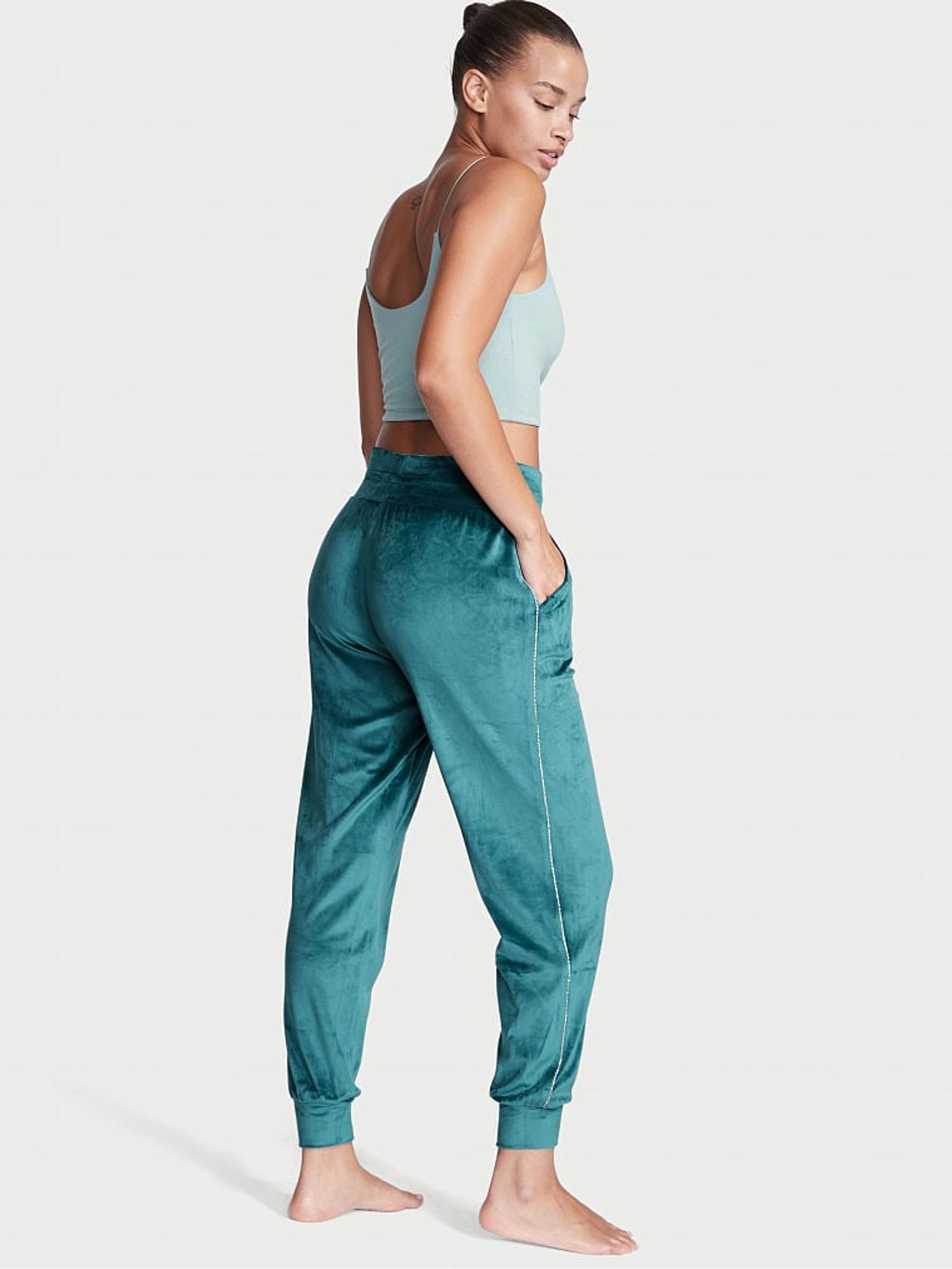 Teal Green Velour Diamante Jogger - Image 2 of 4