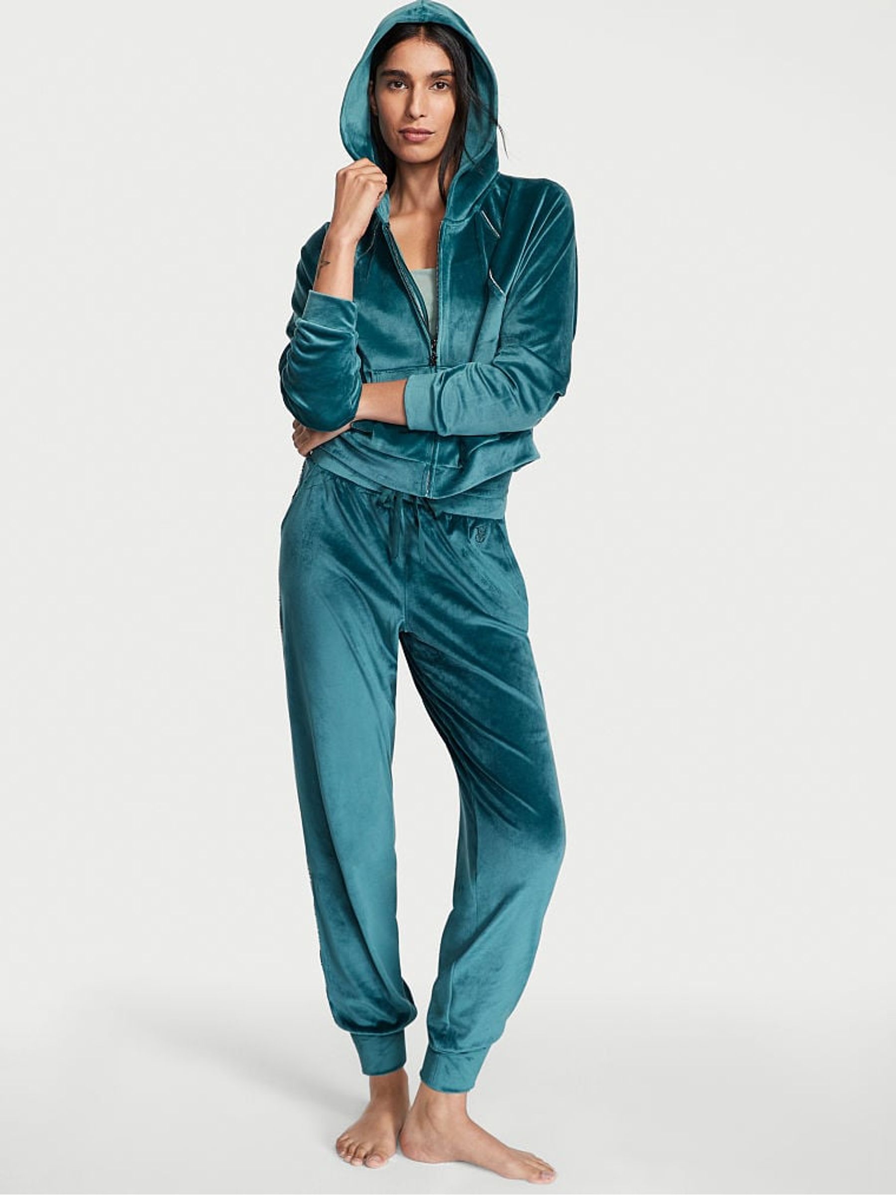 Teal Green Velour Diamante Jogger - Image 3 of 4