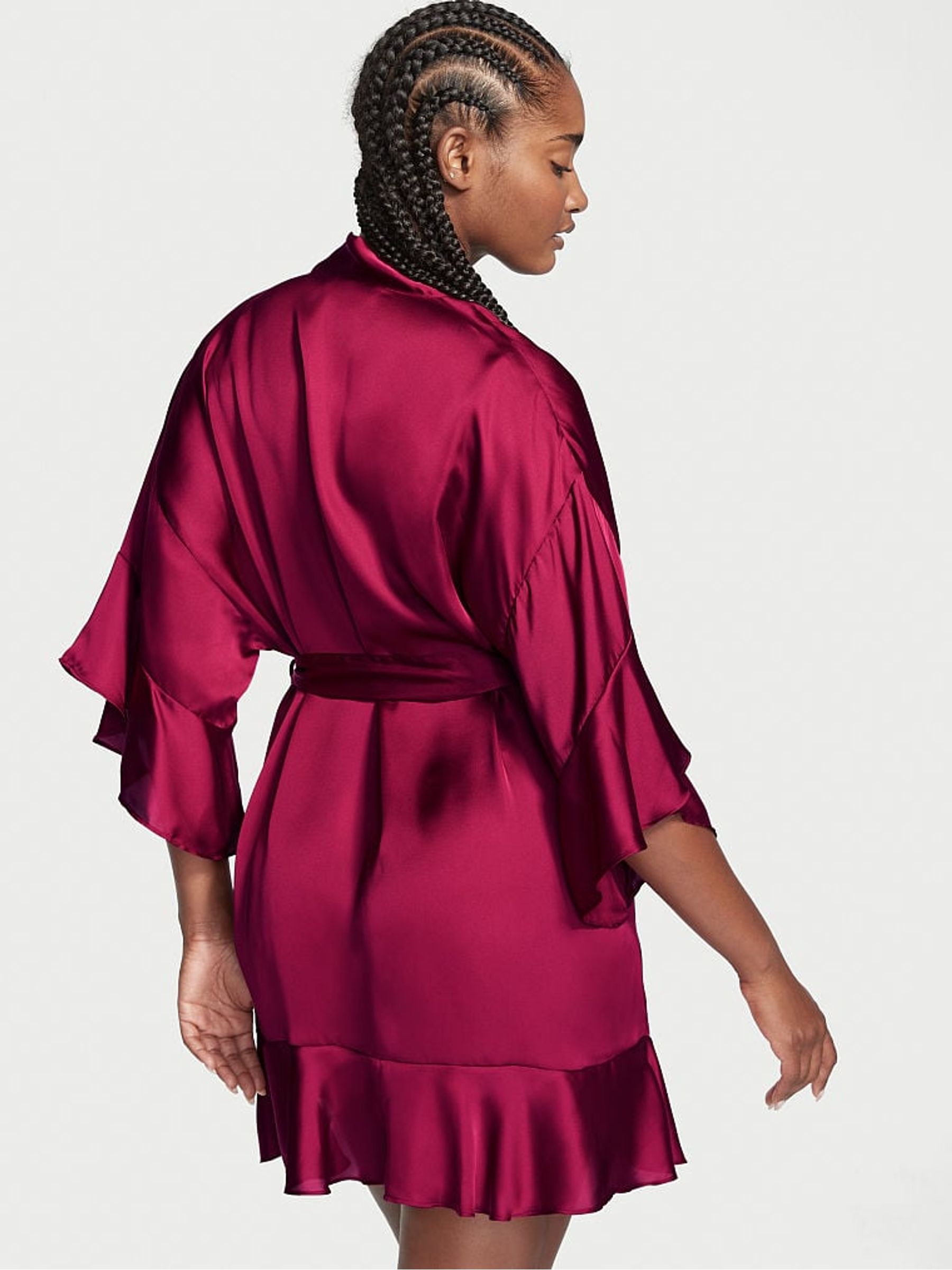 Claret Red Flounce Satin Robe - Image 2 of 3