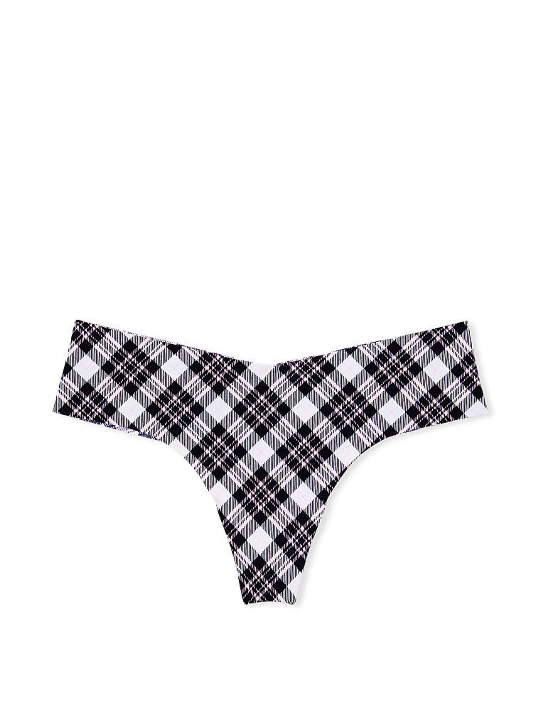 Black White Plaid Raw Cut Thong Knickers - Image 3 of 3