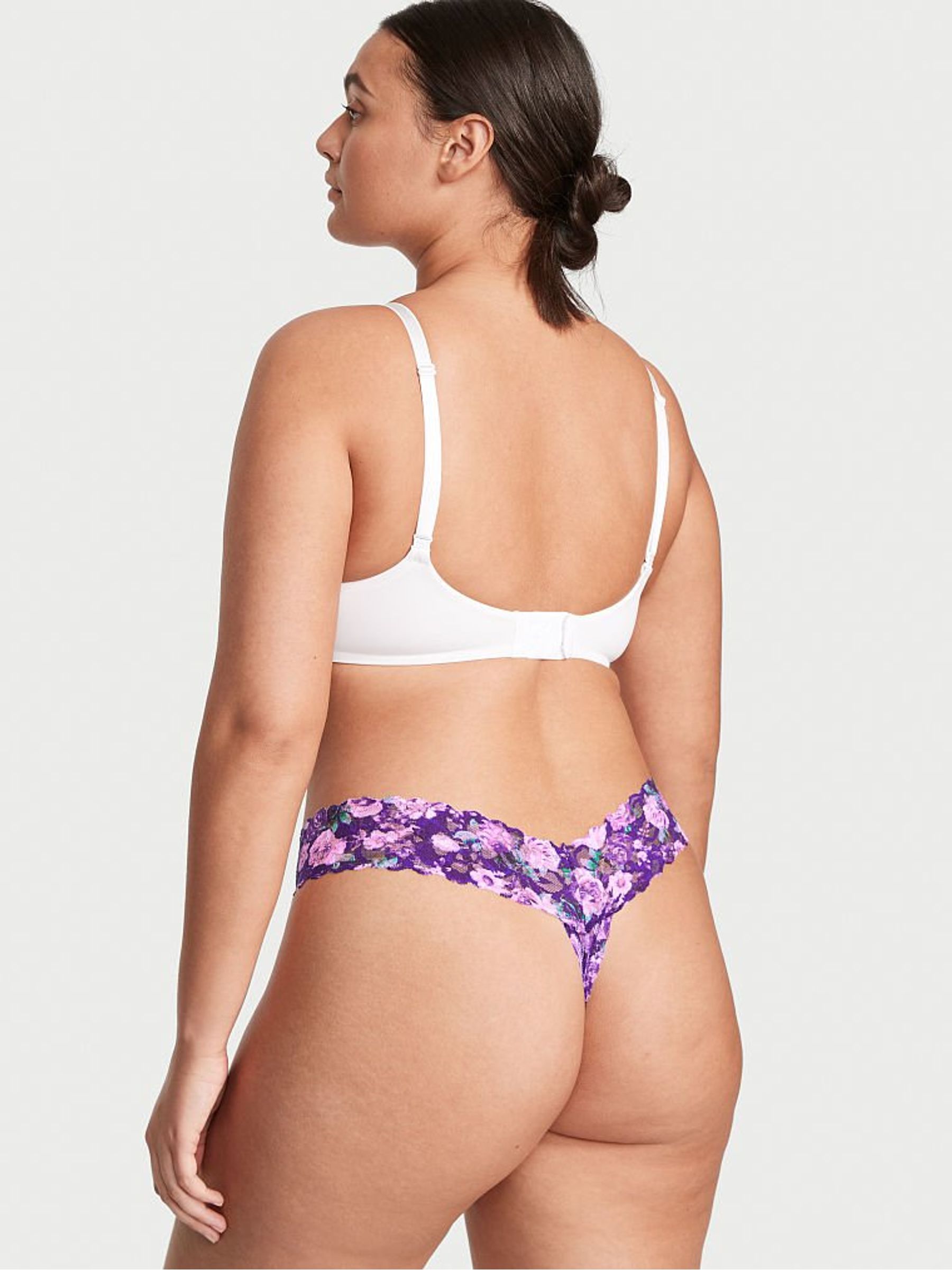 Night Ocean Small Rosey Florals Purple Lace Thong Knickers - Image 2 of 3